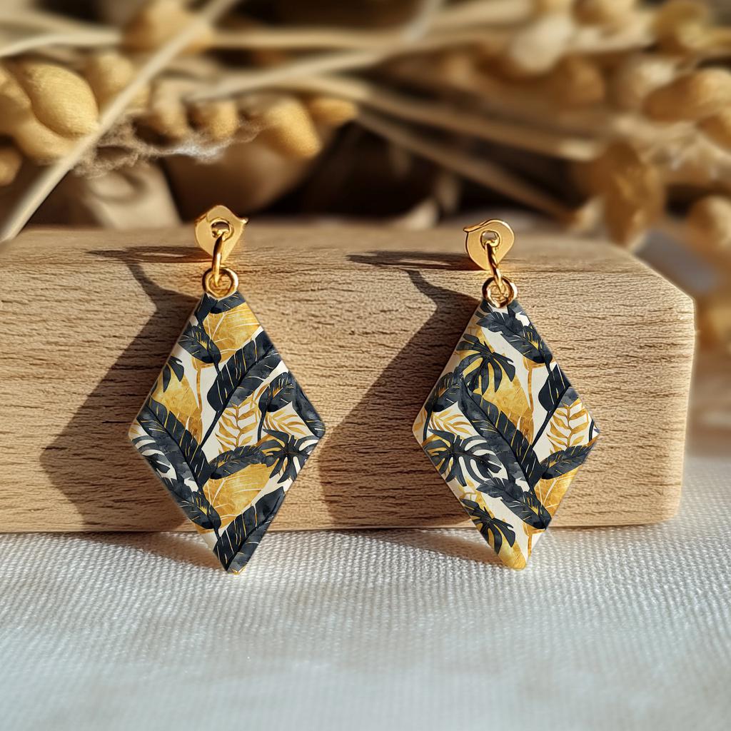 Tropical Leaf Polymer Clay Transfer Paper: Gold & Black, Water Soluble