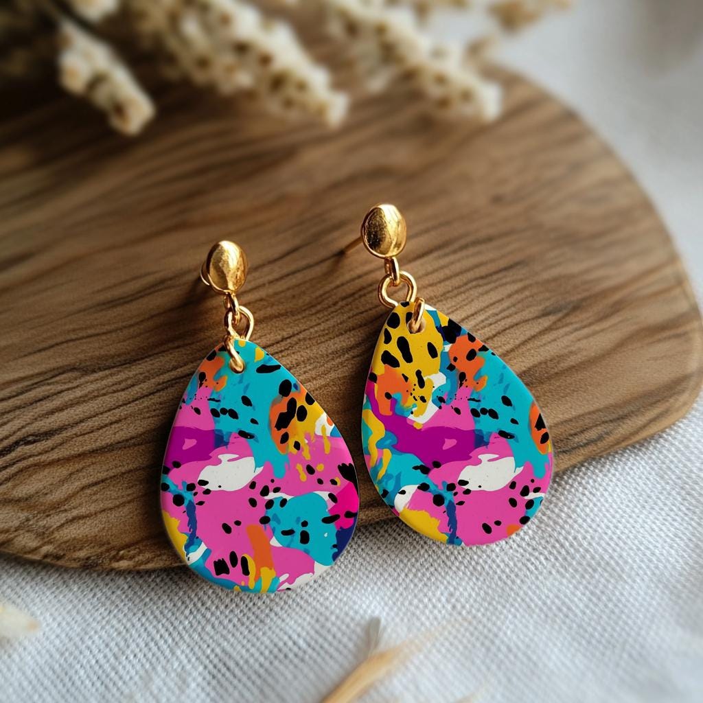 Water soluble Transfer paper for polymer clay, Abstract colorful splashes pattern, polymer clay image transfers, magic transfer paper