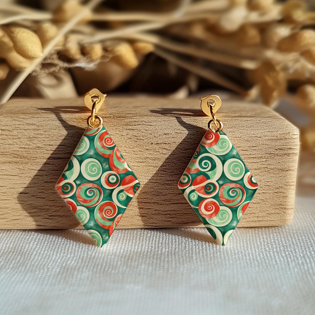 Abstract Polymer Clay Transfer Paper: Red & Green Waves (4x5.5 in