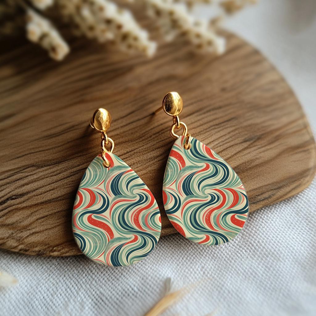 Abstract Polymer Clay Transfer Paper: Red & Green Waves (4x5.5 in