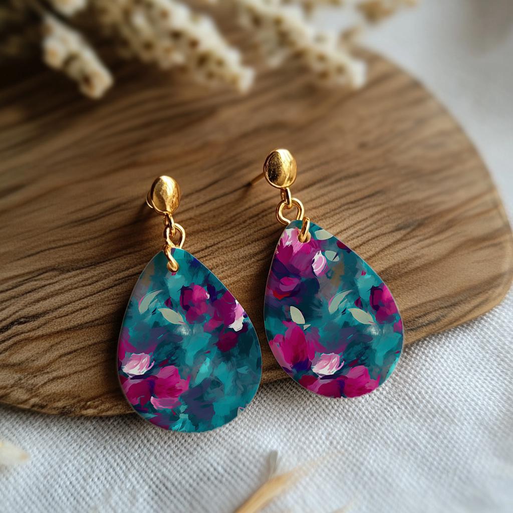 Water soluble Transfer paper for polymer clay, Teal and purple abstract floral pattern, polymer clay image transfers, magic transfer paper