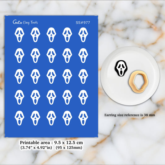 Halloween Ghost Silkscreen for Polymer Clay Earrings: 9.5x12.5cm SS#977