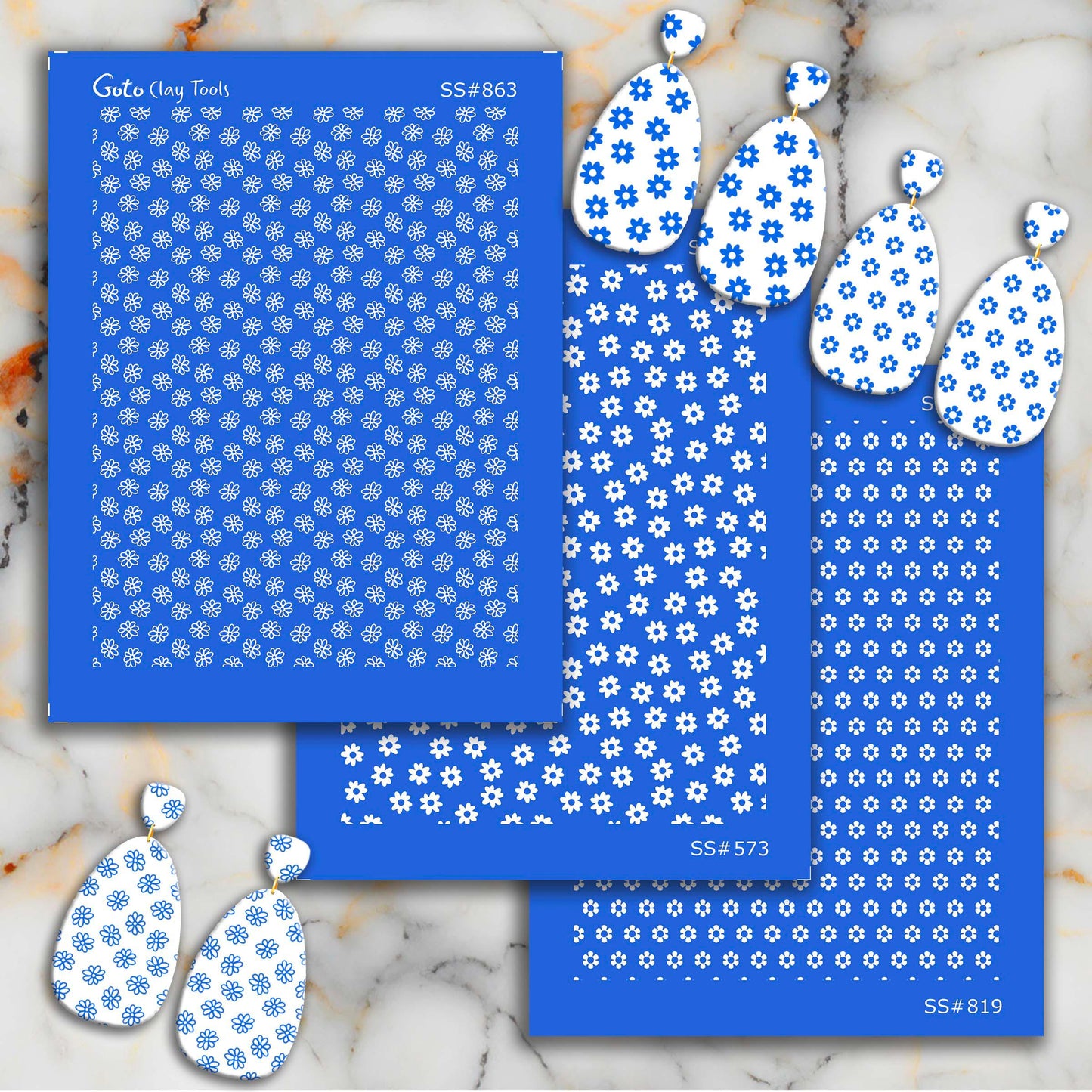 Scattered Flowers Silkscreen for Polymer Clay Earrings: Jewelry Stencil SS#573