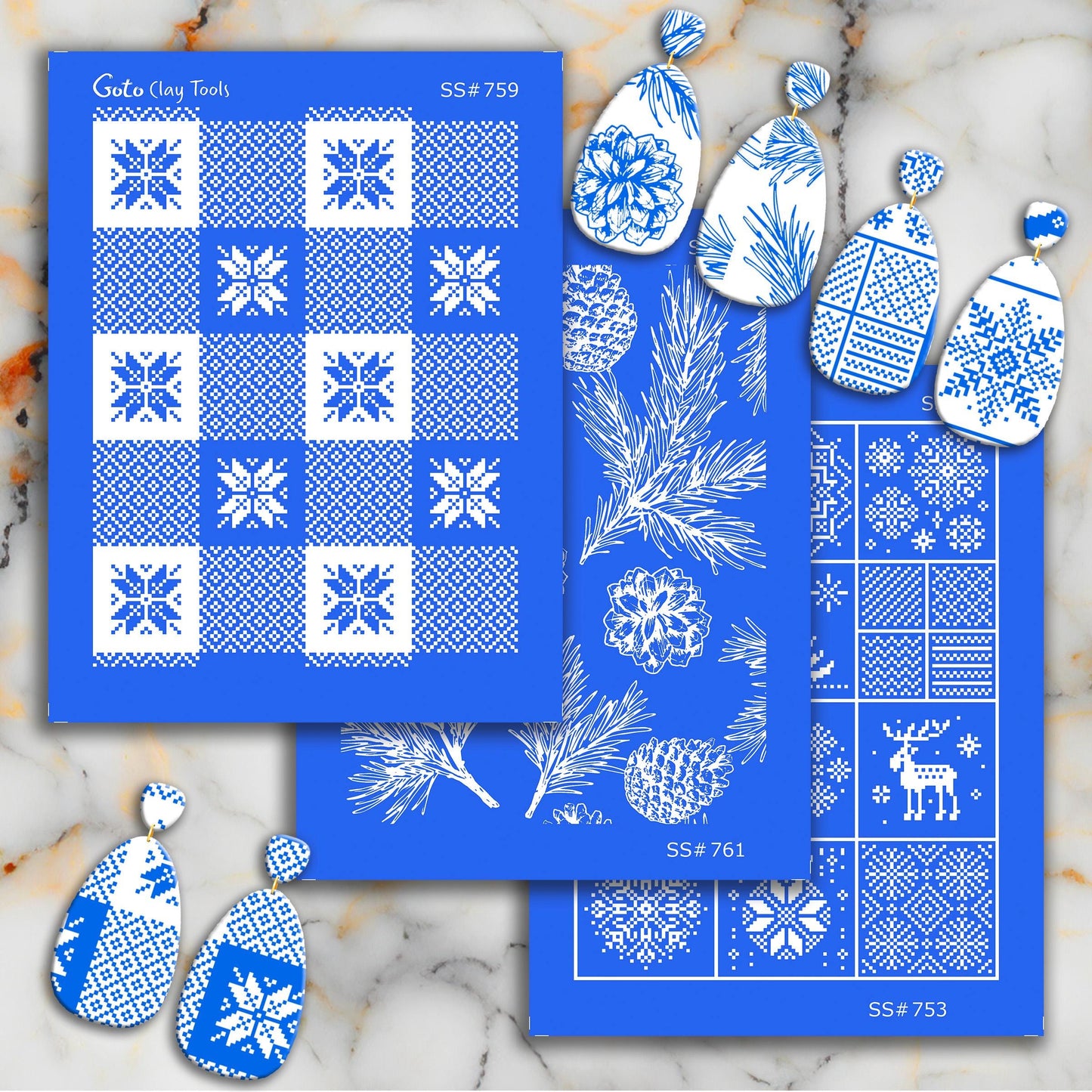 Christmas Silkscreen for Polymer Clay Earring making, Clay Stencils, Clay Earring Silkscreen, Polymer Clay Supplies SS#753