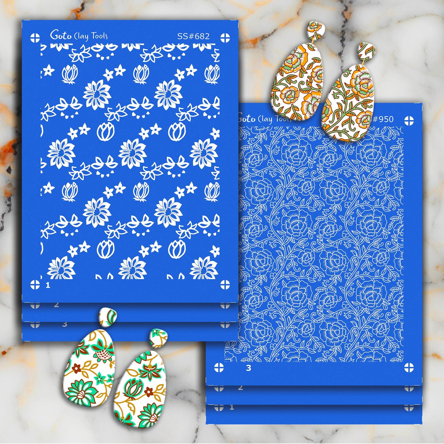 Floral Silkscreen for Polymer Clay Earrings: 3-Layer Stencil SS#682
