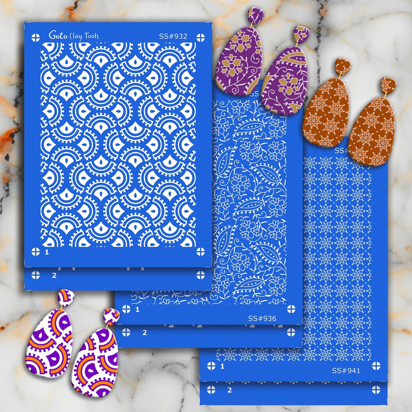 Indian Silkscreen for Polymer Clay Earrings: Naphthol Style Stencil SS#936