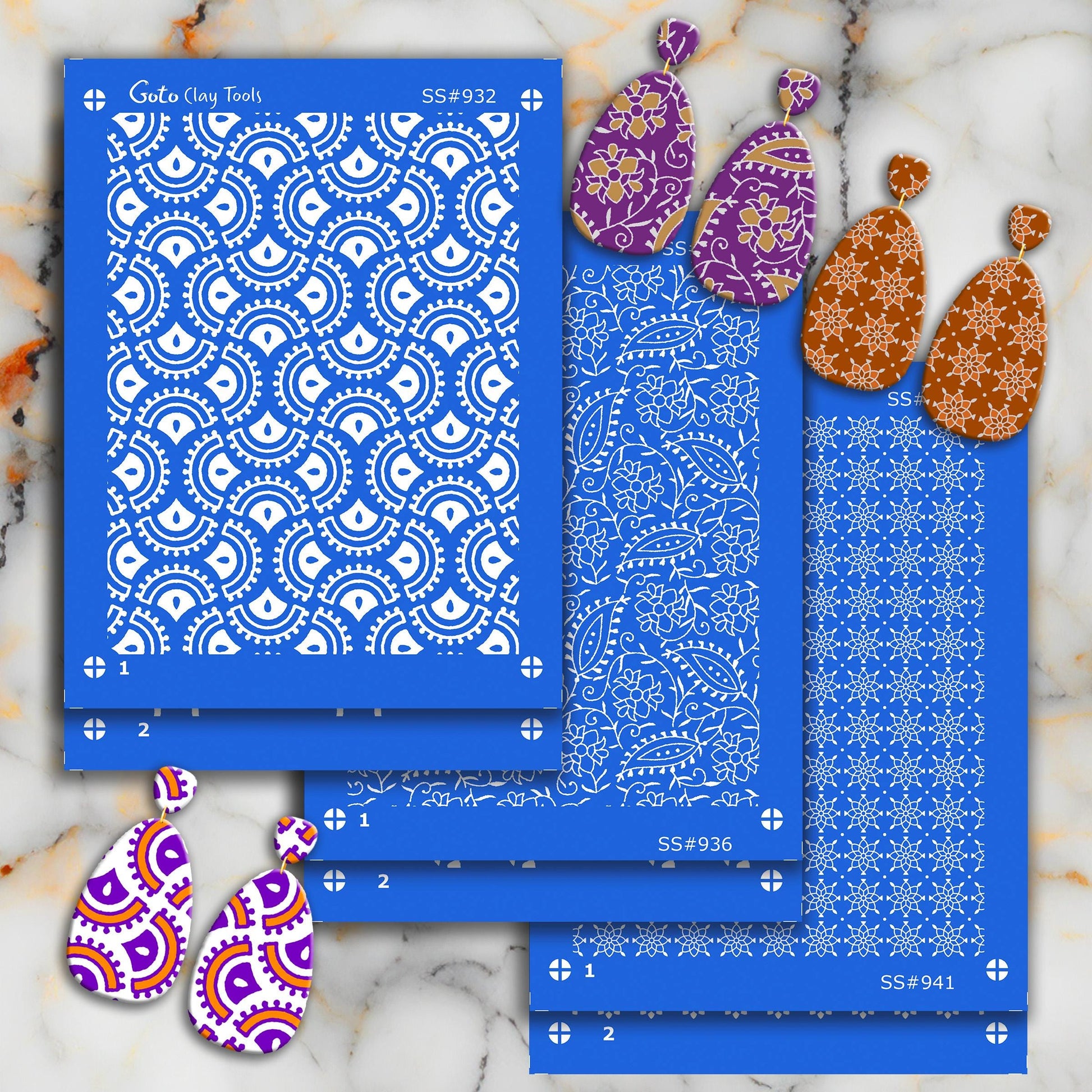 Indian Silkscreen for Polymer Clay Earrings: Naphthol Style Stencil SS#936