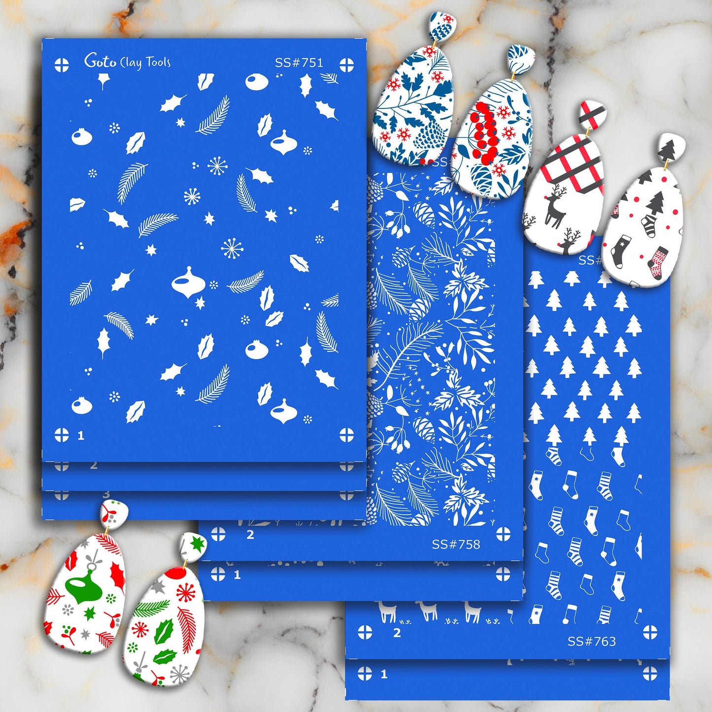 Christmas Silkscreen for Polymer Clay Earrings: 3-Layer Stencil (3.74x4.92" Printable Area) SS#751