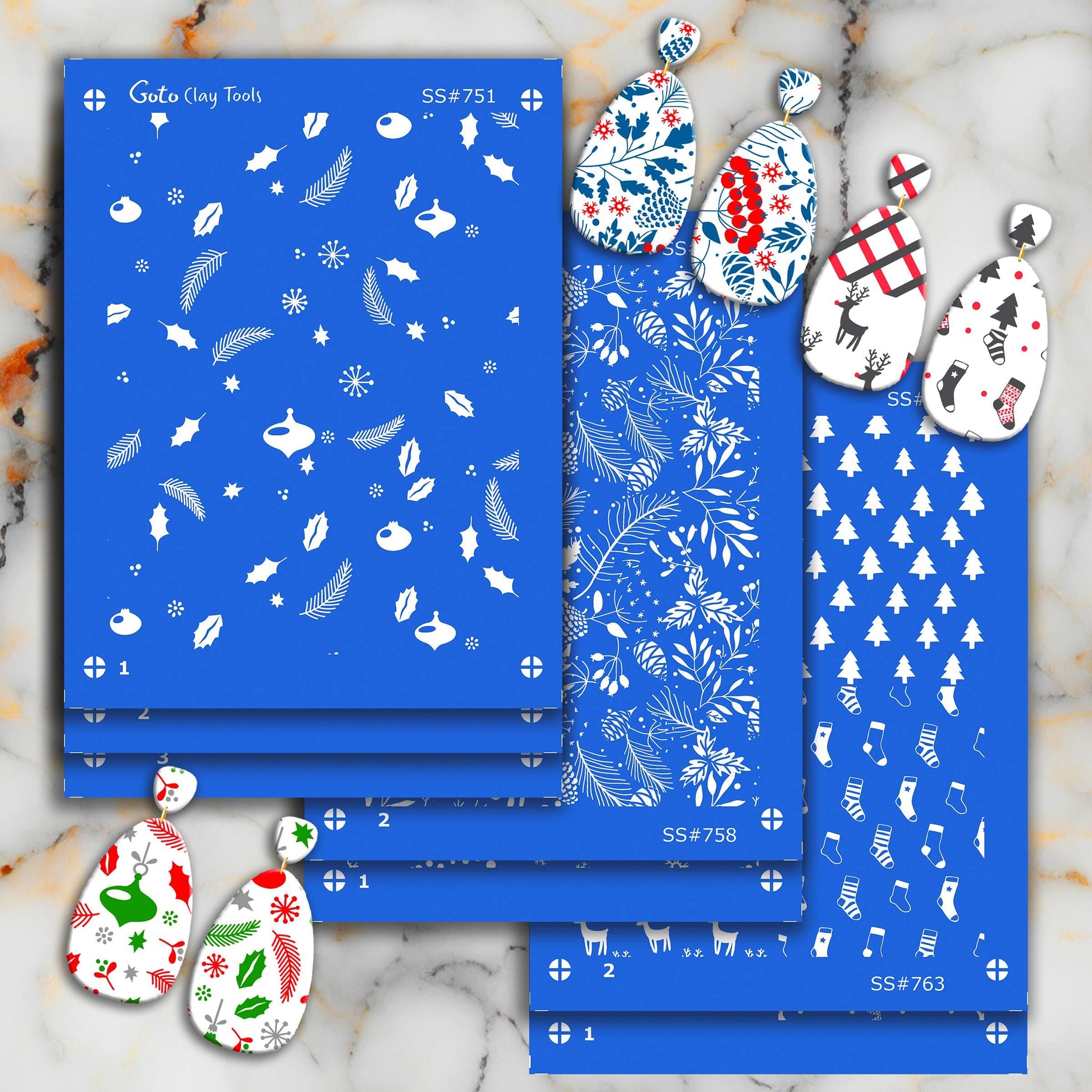 Christmas Silkscreen for Polymer Clay Earrings: 3-Layer Stencil (3.74x4.92" Printable Area) SS#751