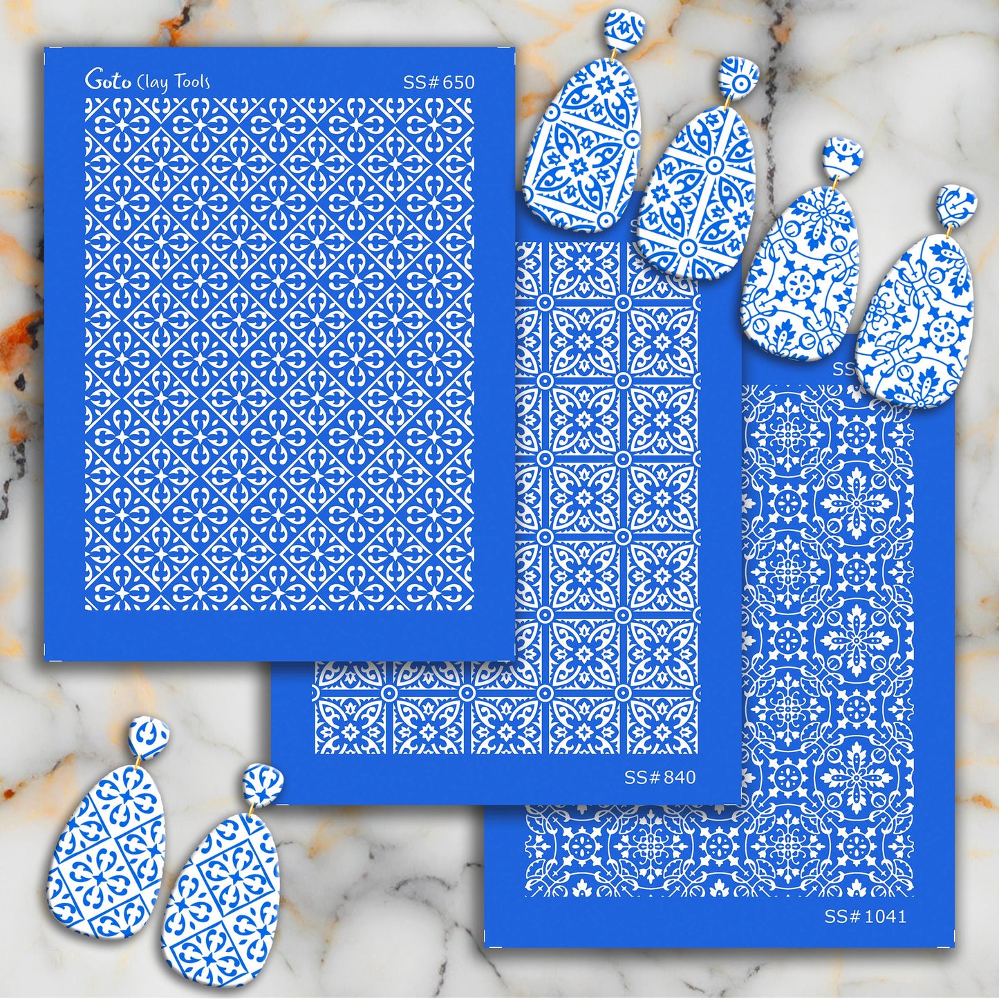 Tile Silkscreen for Polymer Clay Earrings: Stencil for DIY Jewelry SS#840