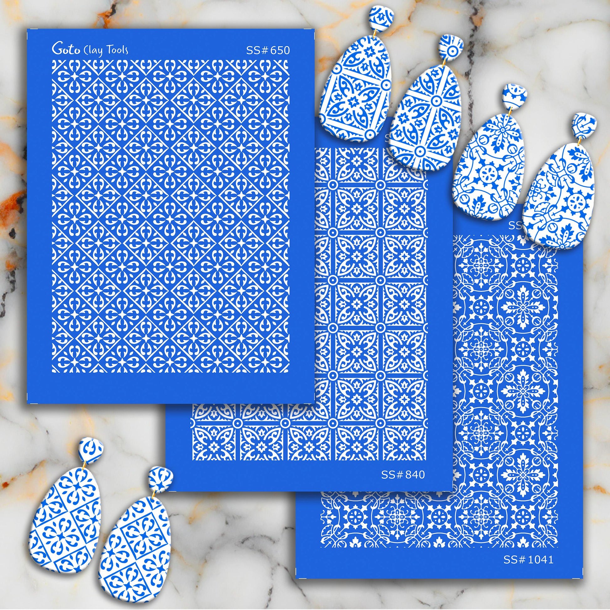 Tile Silkscreen for Polymer Clay Earrings: Stencil for DIY Jewelry SS#840