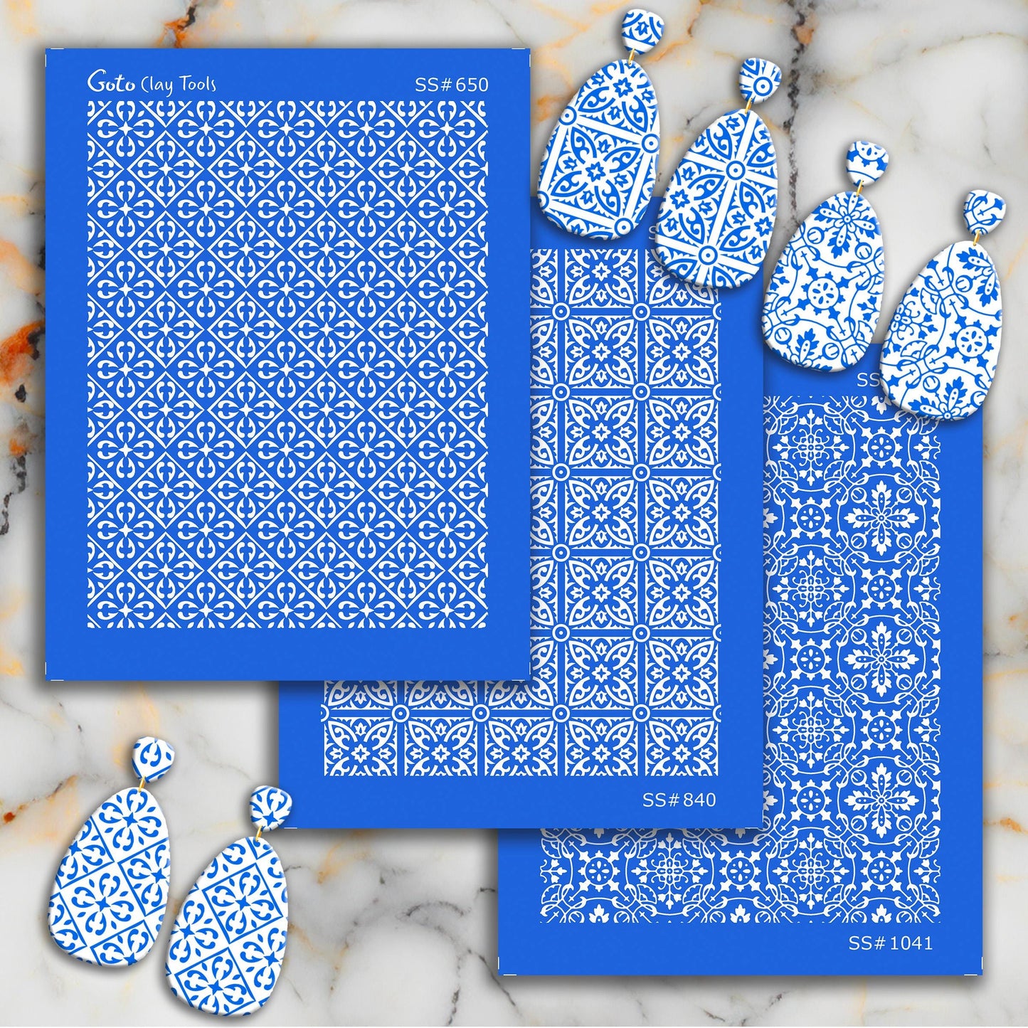 Geometric Floral Silkscreen for Polymer Clay Earrings: Stencil SS#1041