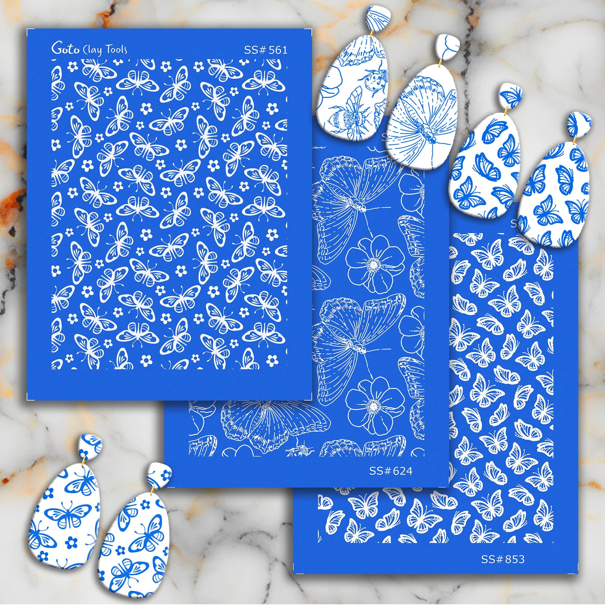 Butterfly Silkscreen for Polymer Clay Earrings: Jewelry Making Stencil SS#853