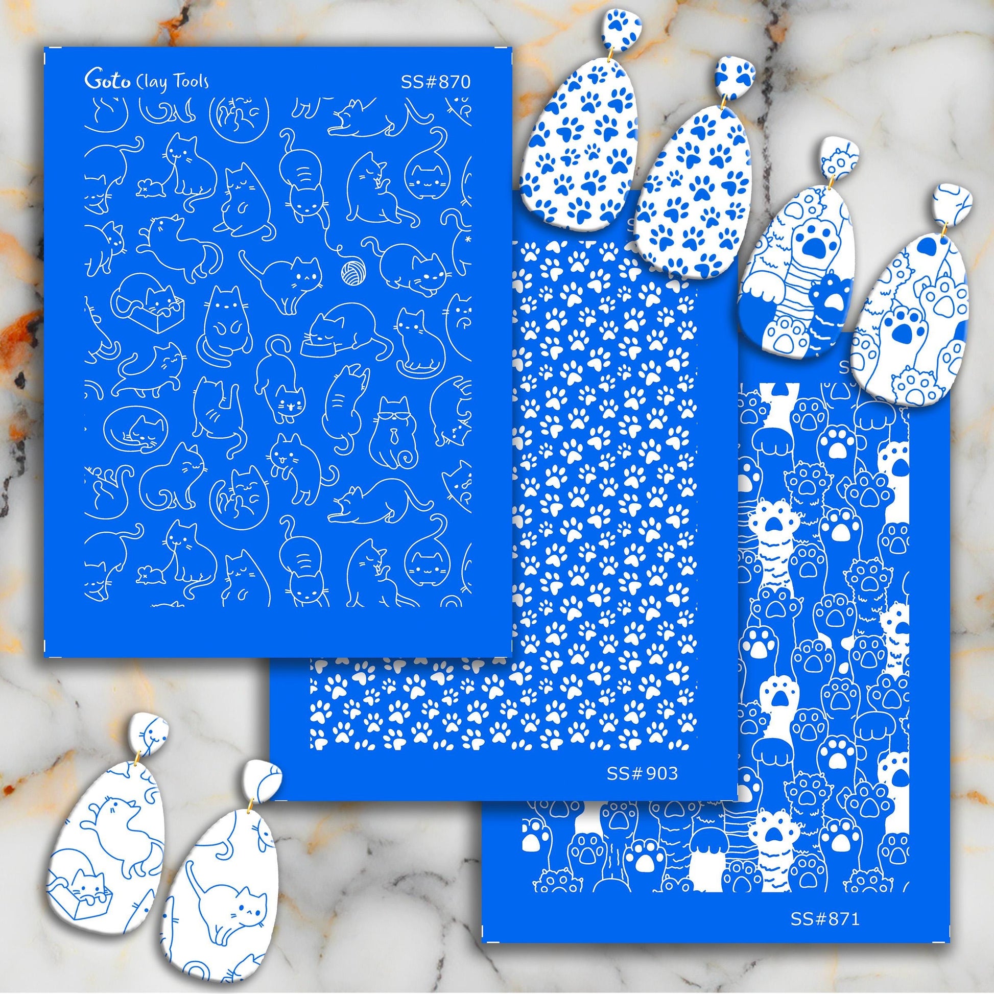 Cat Paws Silkscreen for Polymer Clay Earrings: 9.5x12.5cm SS#871