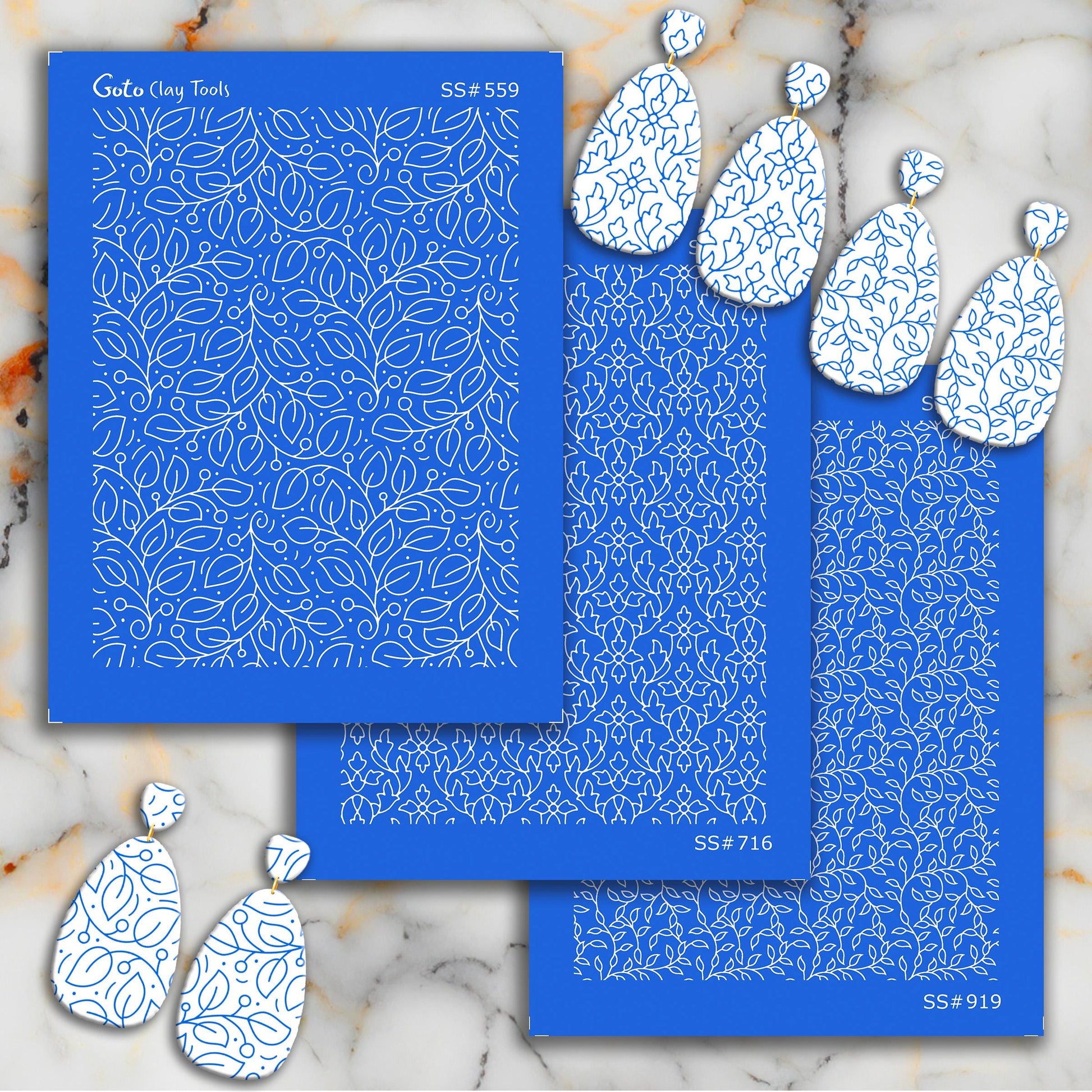Indian Leaves Silkscreen for Polymer Clay Earrings: Clay Stencil SS#919