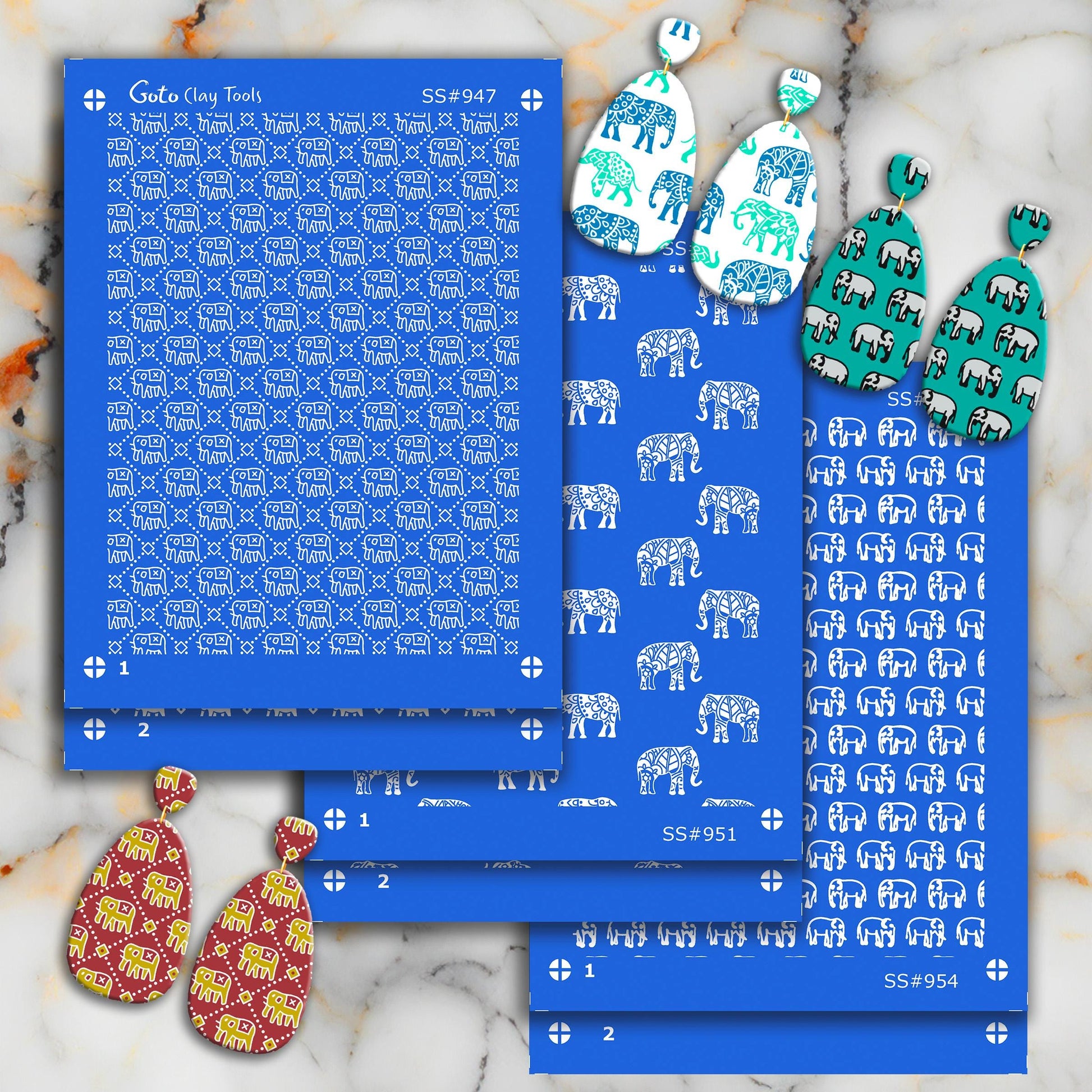 Elephant Silkscreen for Polymer Clay Earrings: Indian Style, 9.5x12.5cm SS#954