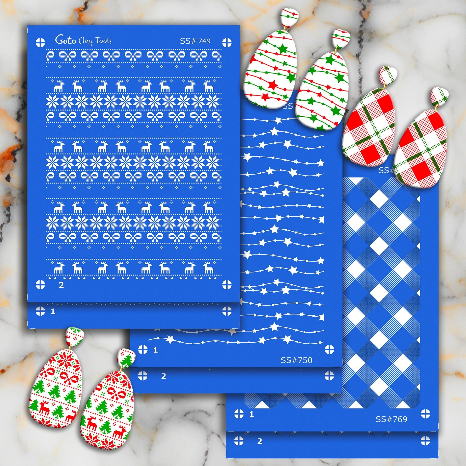 Star Christmas Silkscreen for Polymer Clay Earrings: 2-Layer Stencil (SS#750