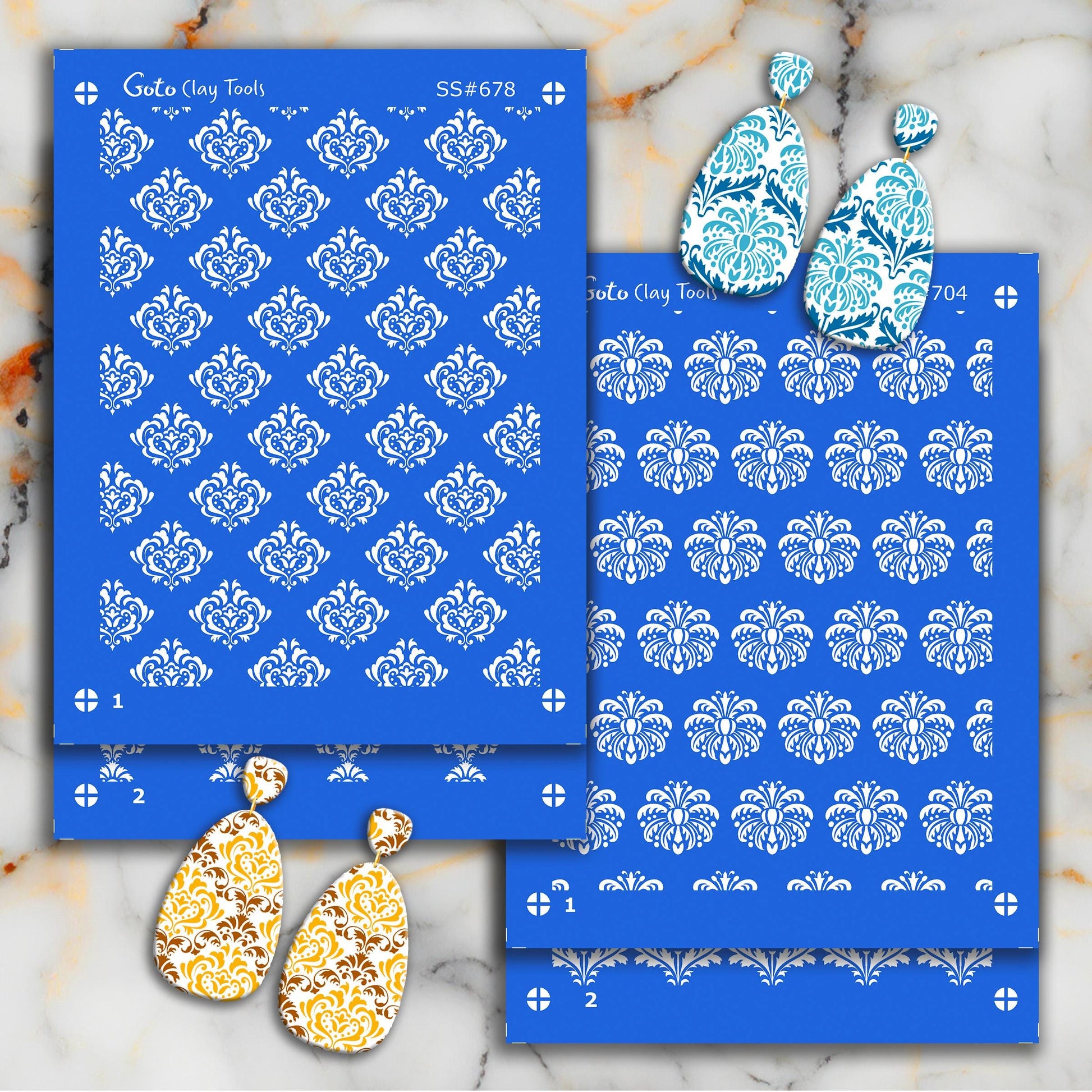 2 layers Damask Silkscreen for Polymer Clay Earring making, Clay Stencils, Clay Earring Silkscreen, Polymer Clay Supplies SS#678