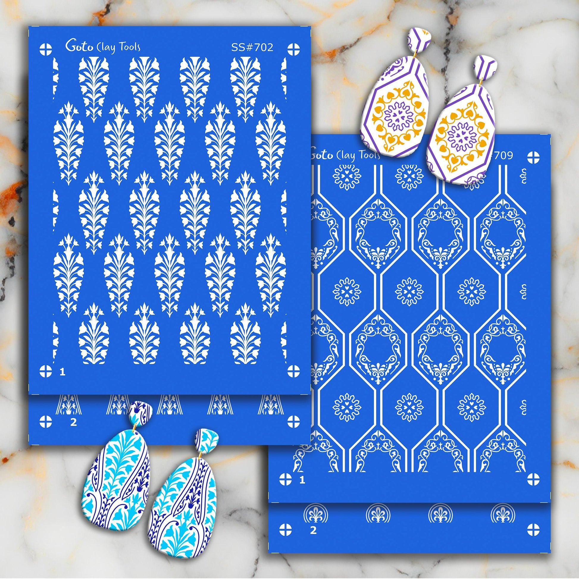 Ornamental Silkscreen for Polymer Clay Earrings: Clay Stencil, Jewelry Making SS#709