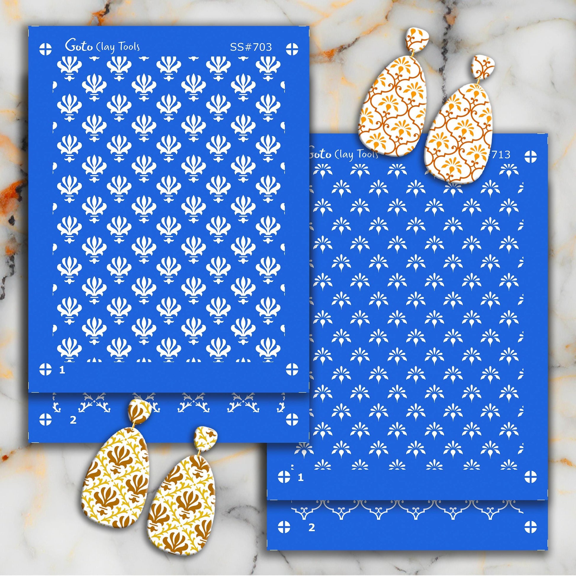 Ornamental Silkscreen for Polymer Clay Earrings: 2-Layer Stencil (9.5x12.5cm) SS#713