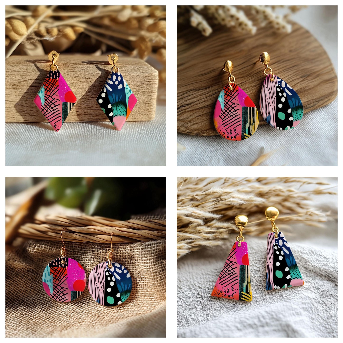 Colorful Collage Water soluble Transfer paper for polymer Clay Earring Making - 4x5.5 in