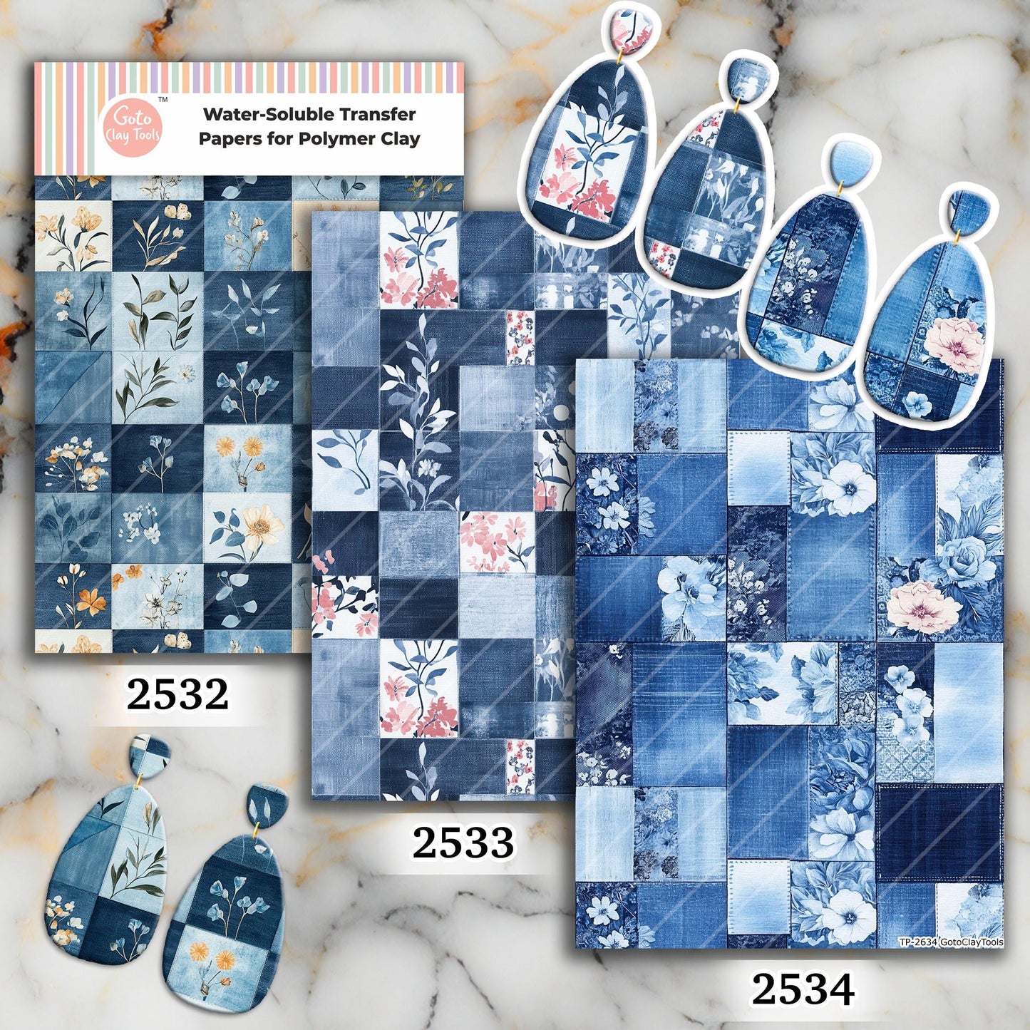 Jeans Patch Transfer paper for polymer Clay Earring Making - Watersoluble Transfer Sheet 4x5.5 in