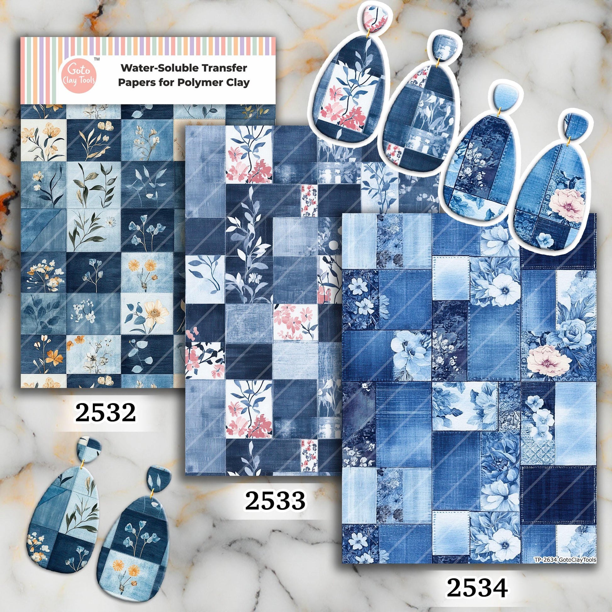 Jeans Patch Transfer paper for polymer Clay Earring Making - Watersoluble Transfer Sheet 4x5.5 in