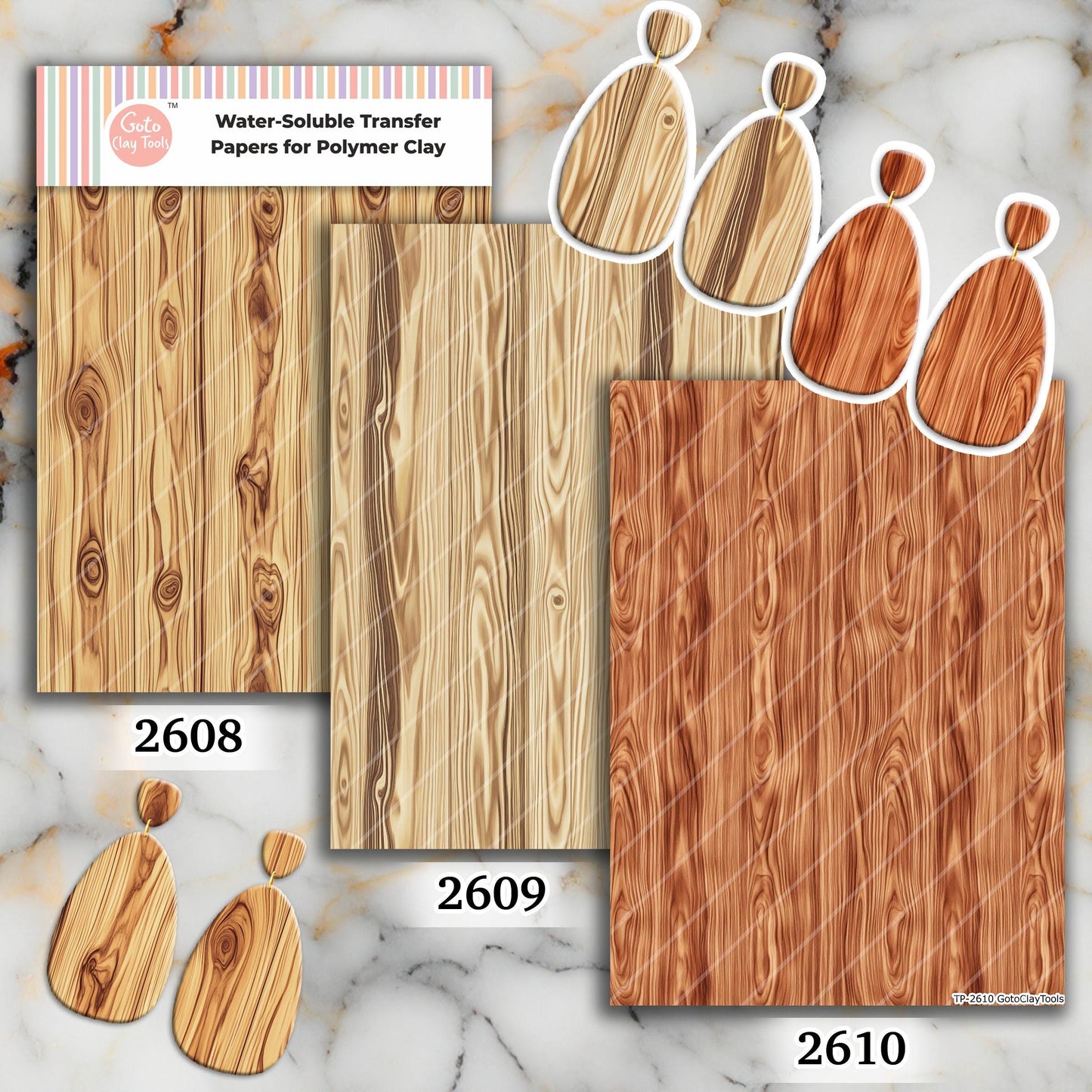 Woodgrain Transfer paper for polymer Clay Earring Making - Water Soluble Transfer Sheet 4x5.5 in