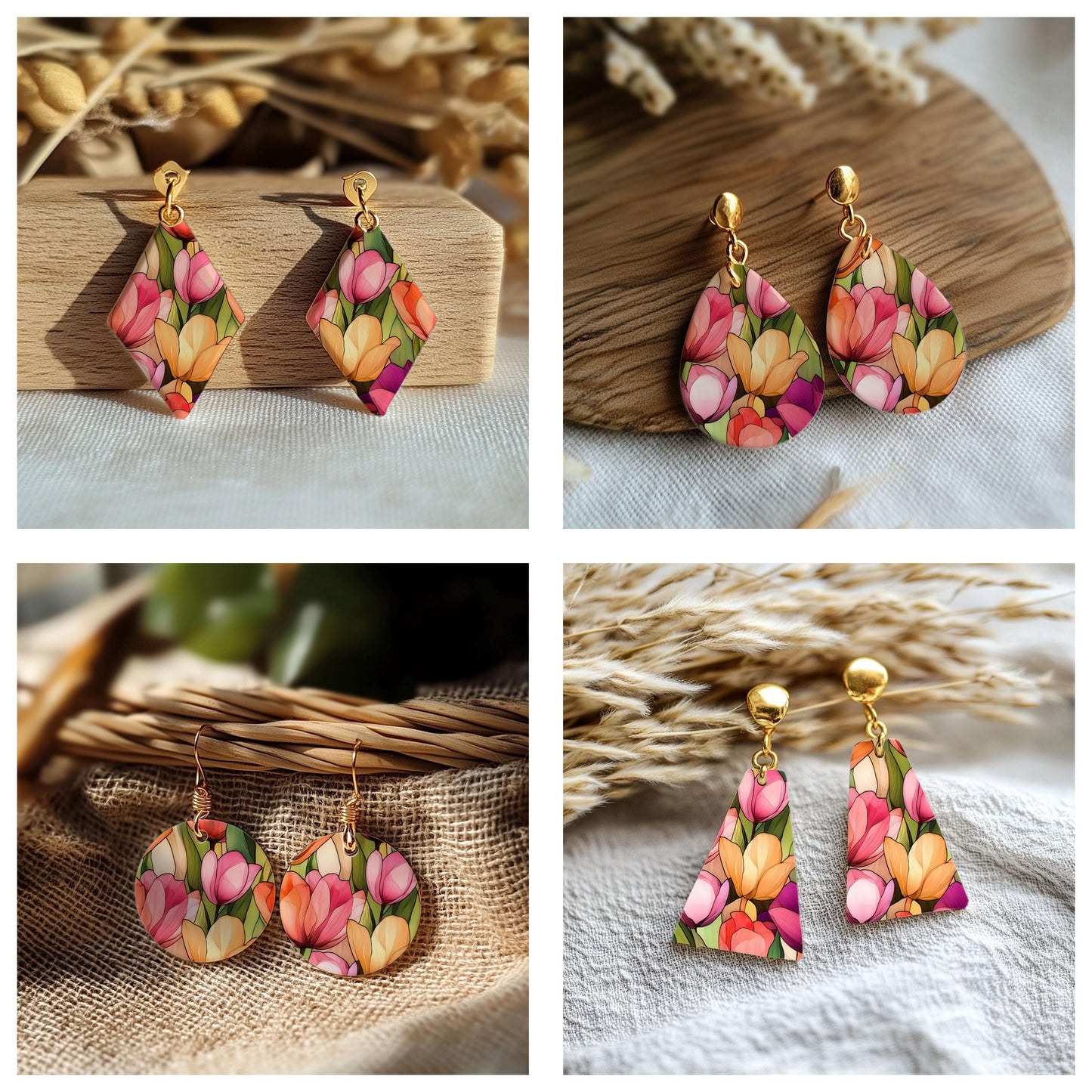 Stained Glass Tulips Transfer paper for polymer Clay Earring Making - Water Soluble Transfer Sheet 4x5.5 in