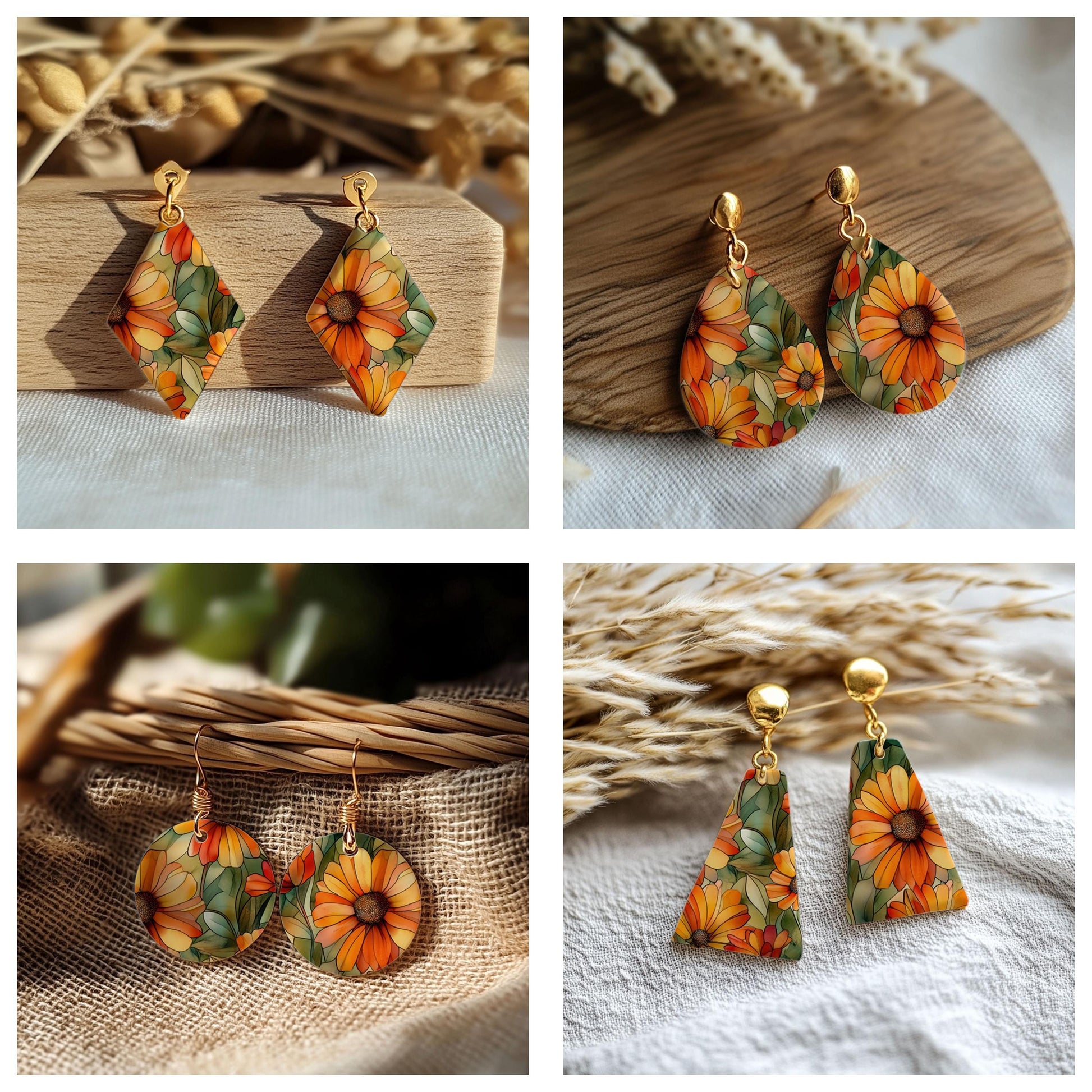 Sunflower Stained Glass Transfer paper for polymer Clay Earring Making - Water Soluble Transfer Sheet 4x5.5 in