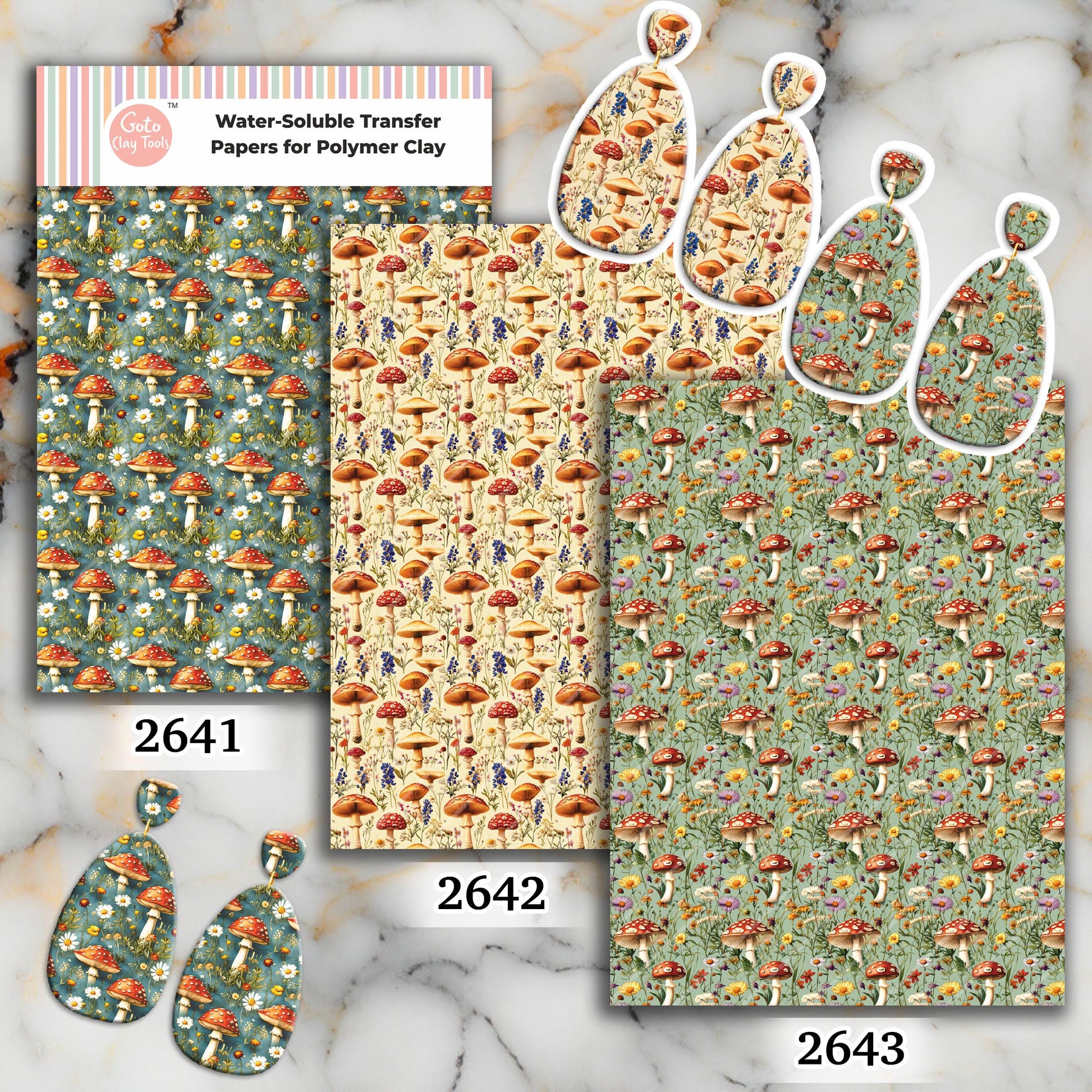 Mushroom Transfer paper for polymer Clay Earring Making - Water Soluble Transfer Sheet 4x5.5 in