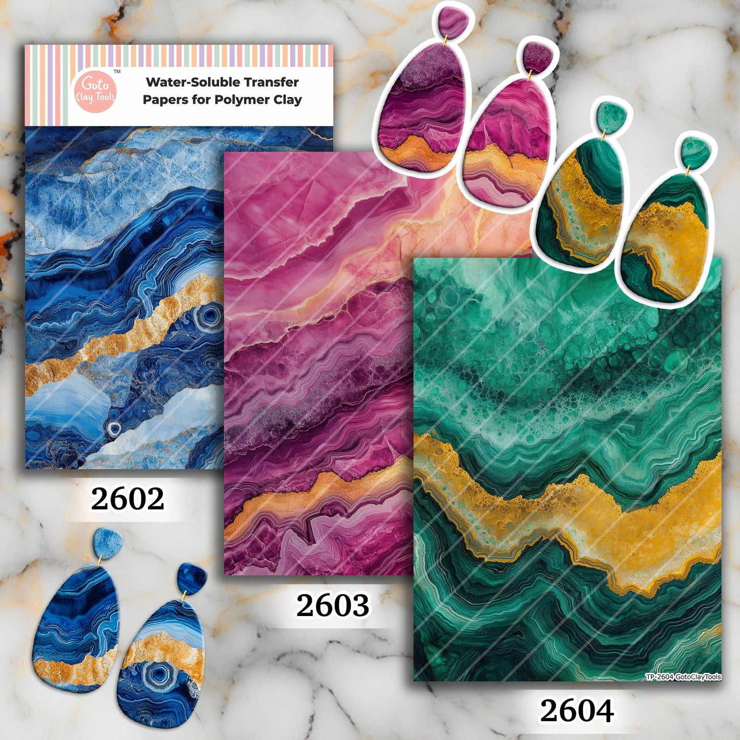 Agate Transfer paper for polymer Clay Earring Making - Water Soluble Transfer Sheet 4x5.5 in