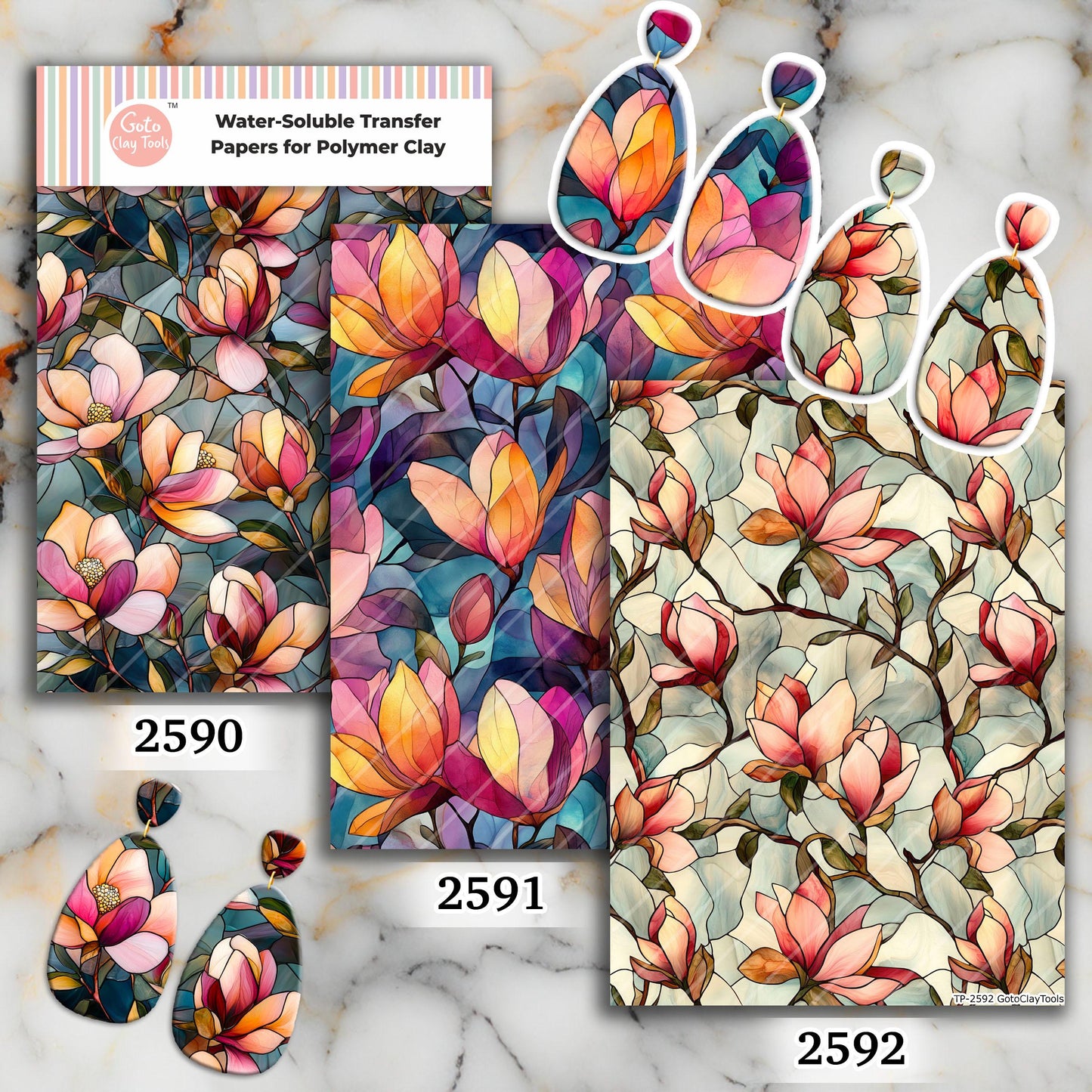 Magnolia Stained Glass Transfer paper for polymer Clay Earring Making - Water Soluble Transfer Sheet 4x5.5 in