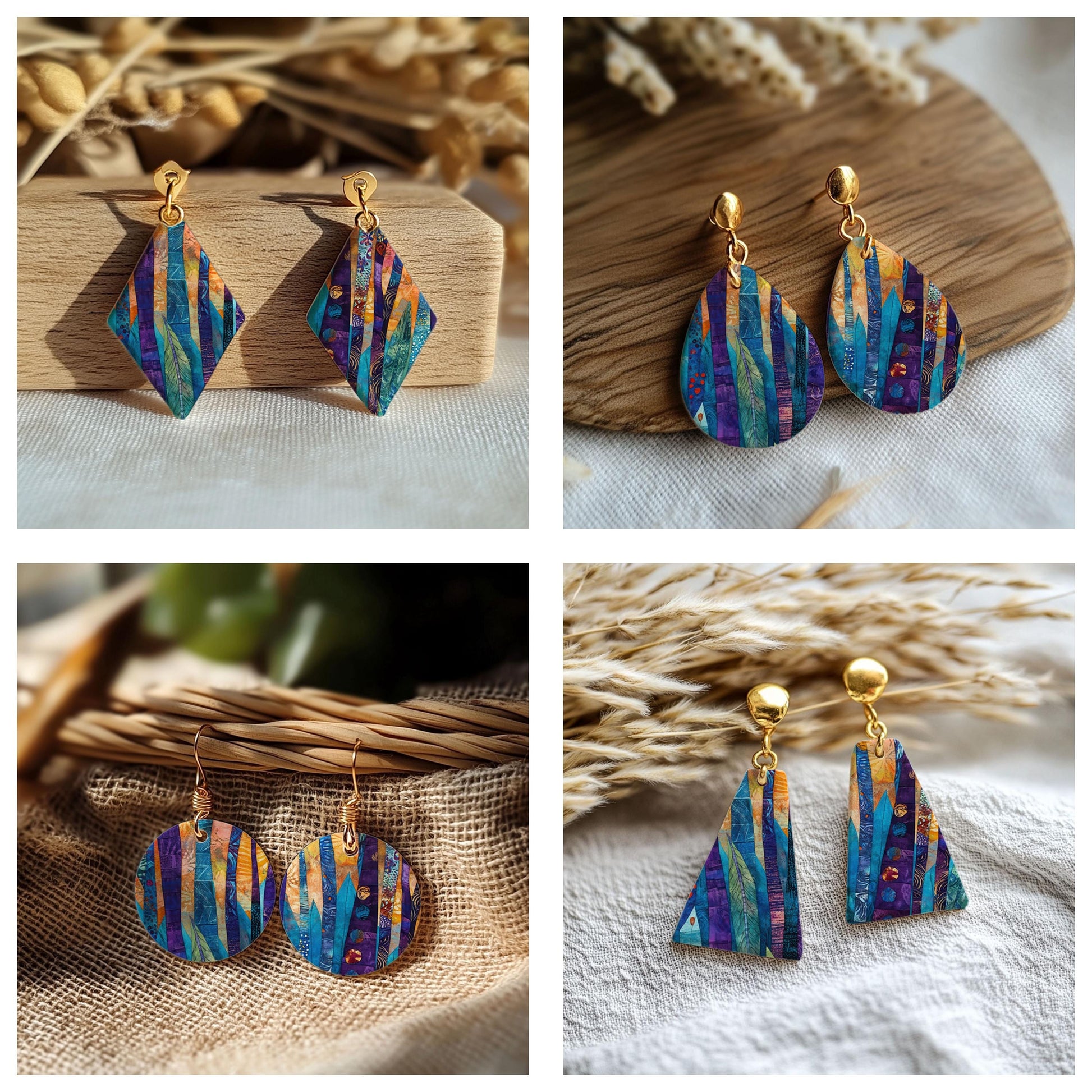 Colorful Birch Quilt Transfer paper for polymer Clay Earring Making - Water Soluble Transfer Sheet 4x5.5 in