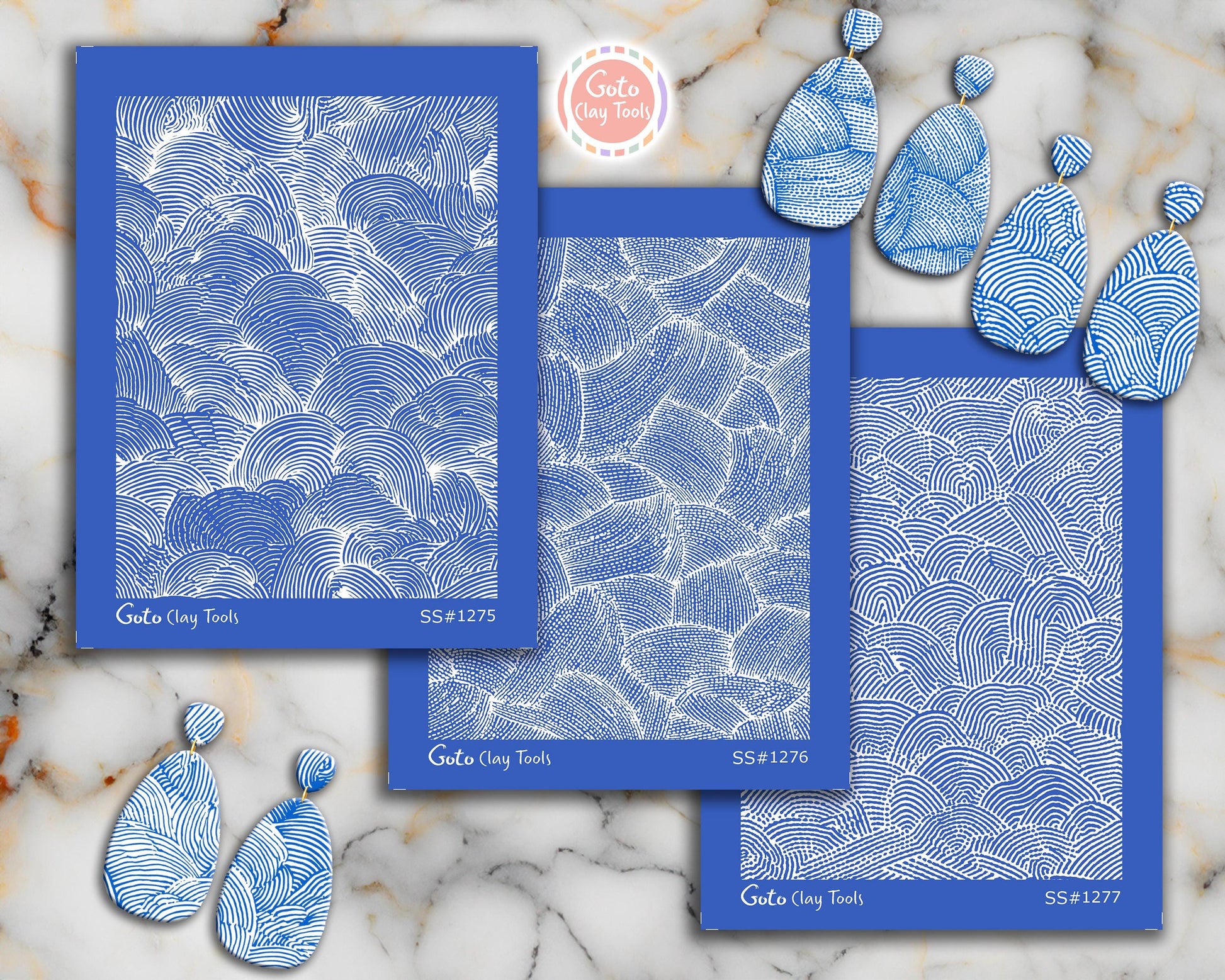 Scalloped Line Abstract Silkscreen Set for Polymer Clay | Wave Pattern Hand-Drawn Texture | 9.5x12.5 cm Printable #SS26-29