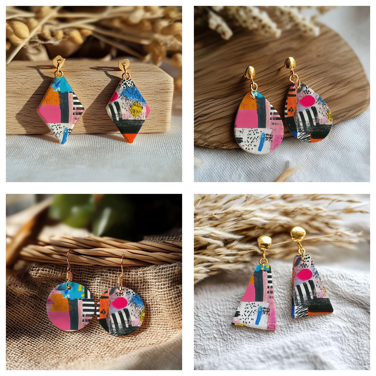 Colorful Collage Water soluble Transfer paper for polymer Clay Earring Making - 4x5.5 in