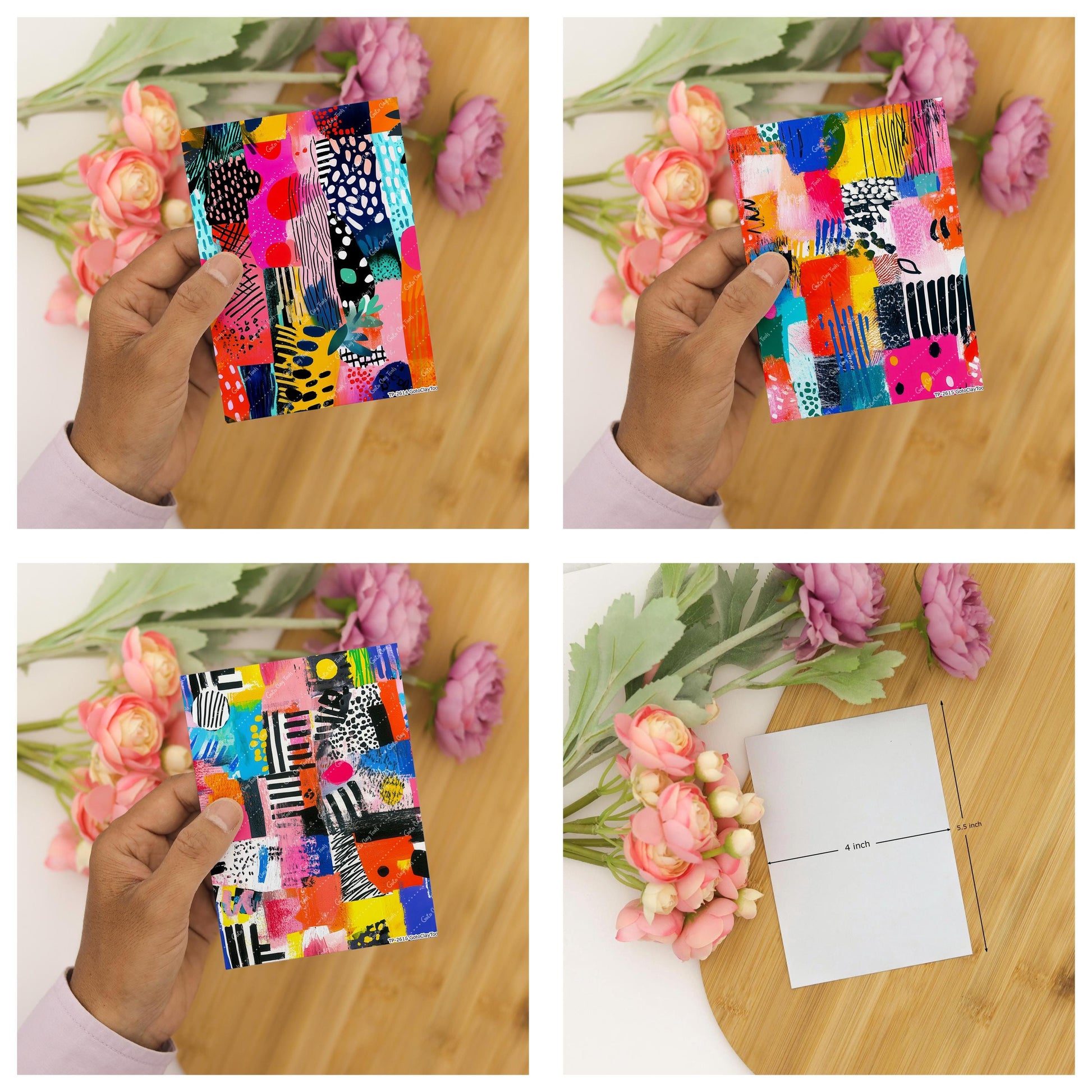 Colorful Collage Water soluble Transfer paper for polymer Clay Earring Making - 4x5.5 in