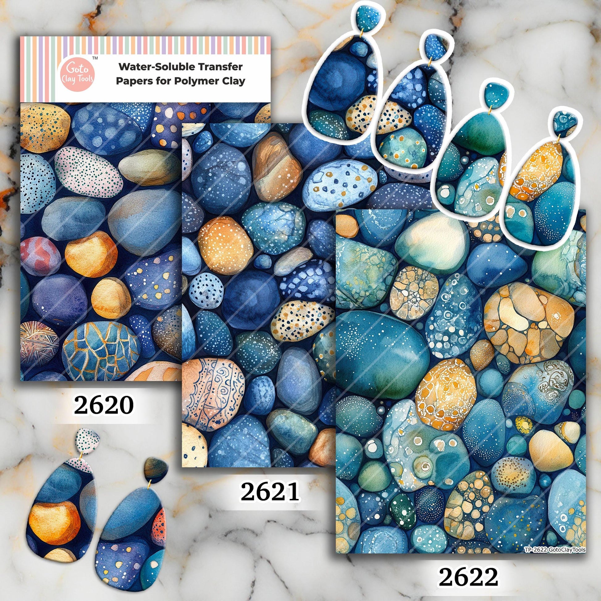 Underwater River Rocks Water soluble Transfer paper for polymer Clay Earring Making - 4x5.5 in