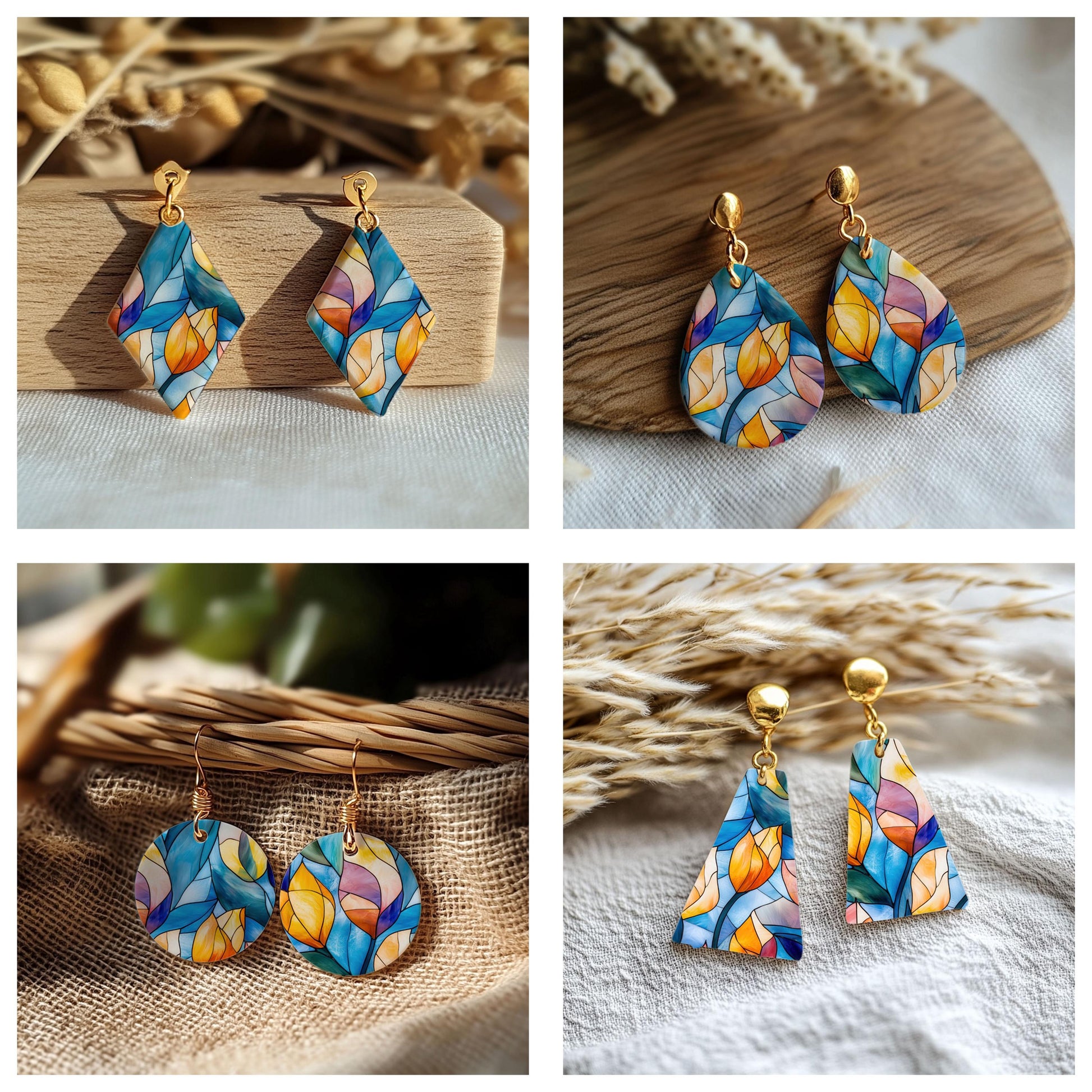 Stained Glass Tulips Transfer paper for polymer Clay Earring Making - Water Soluble Transfer Sheet 4x5.5 in