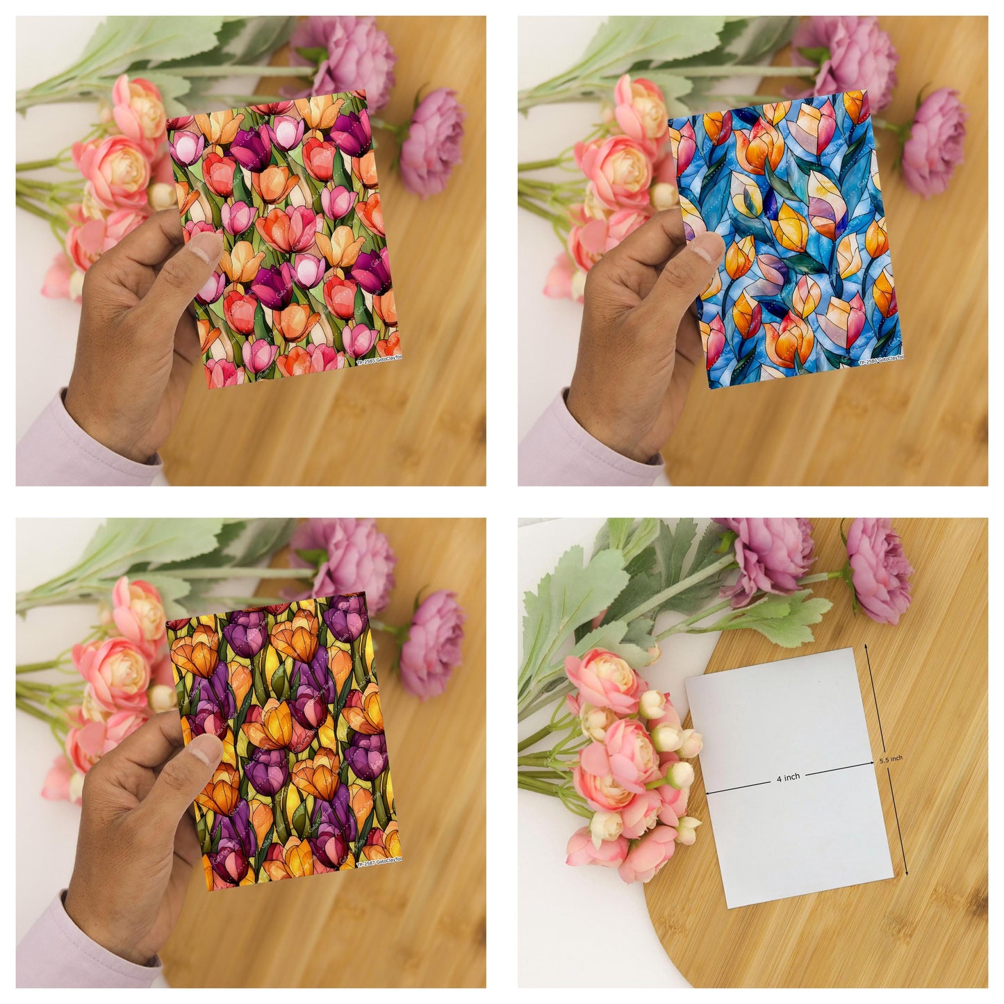 Stained Glass Tulips Transfer paper for polymer Clay Earring Making - Water Soluble Transfer Sheet 4x5.5 in