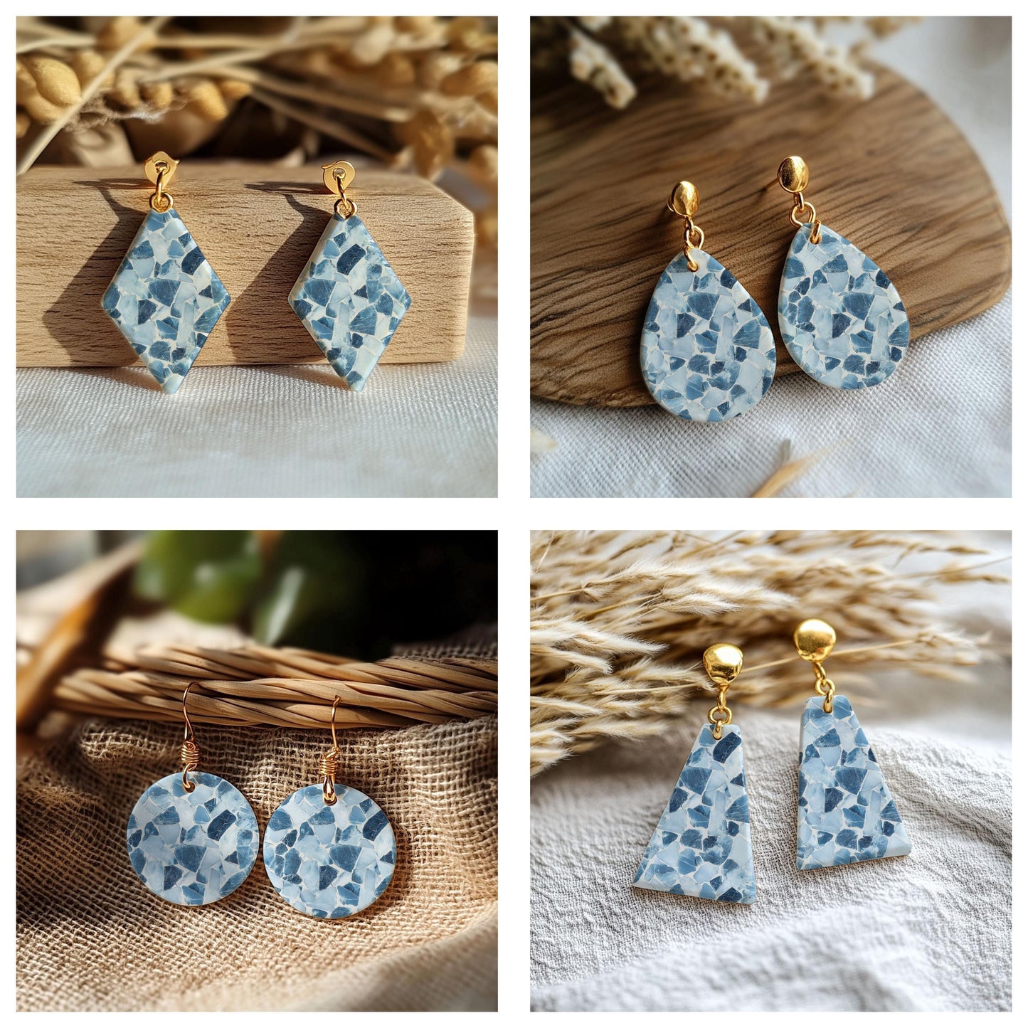 Blue Terrazzo Transfer paper for polymer Clay Earring Making - Water Soluble Transfer Sheet 4x5.5 in