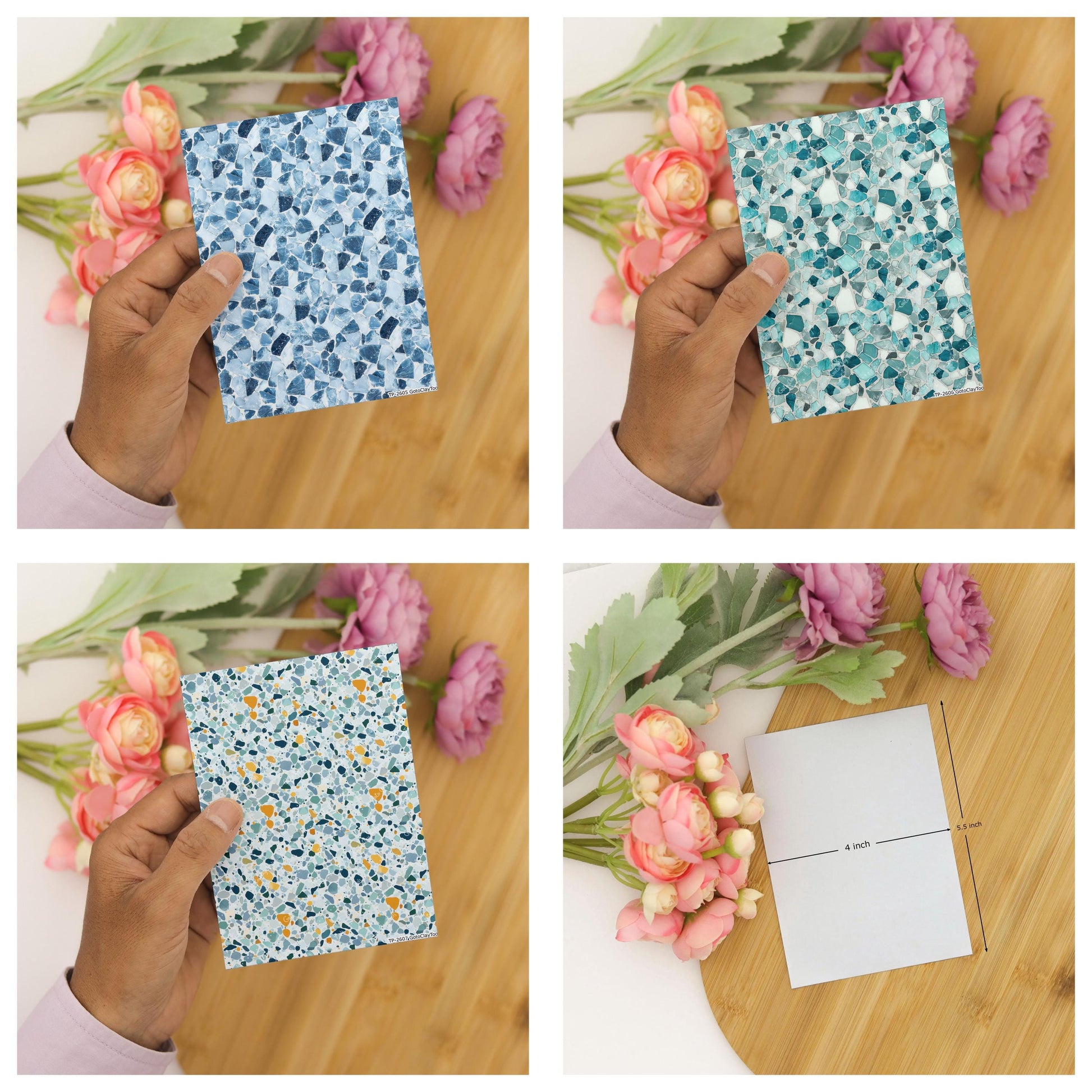 Blue Terrazzo Transfer paper for polymer Clay Earring Making - Water Soluble Transfer Sheet 4x5.5 in