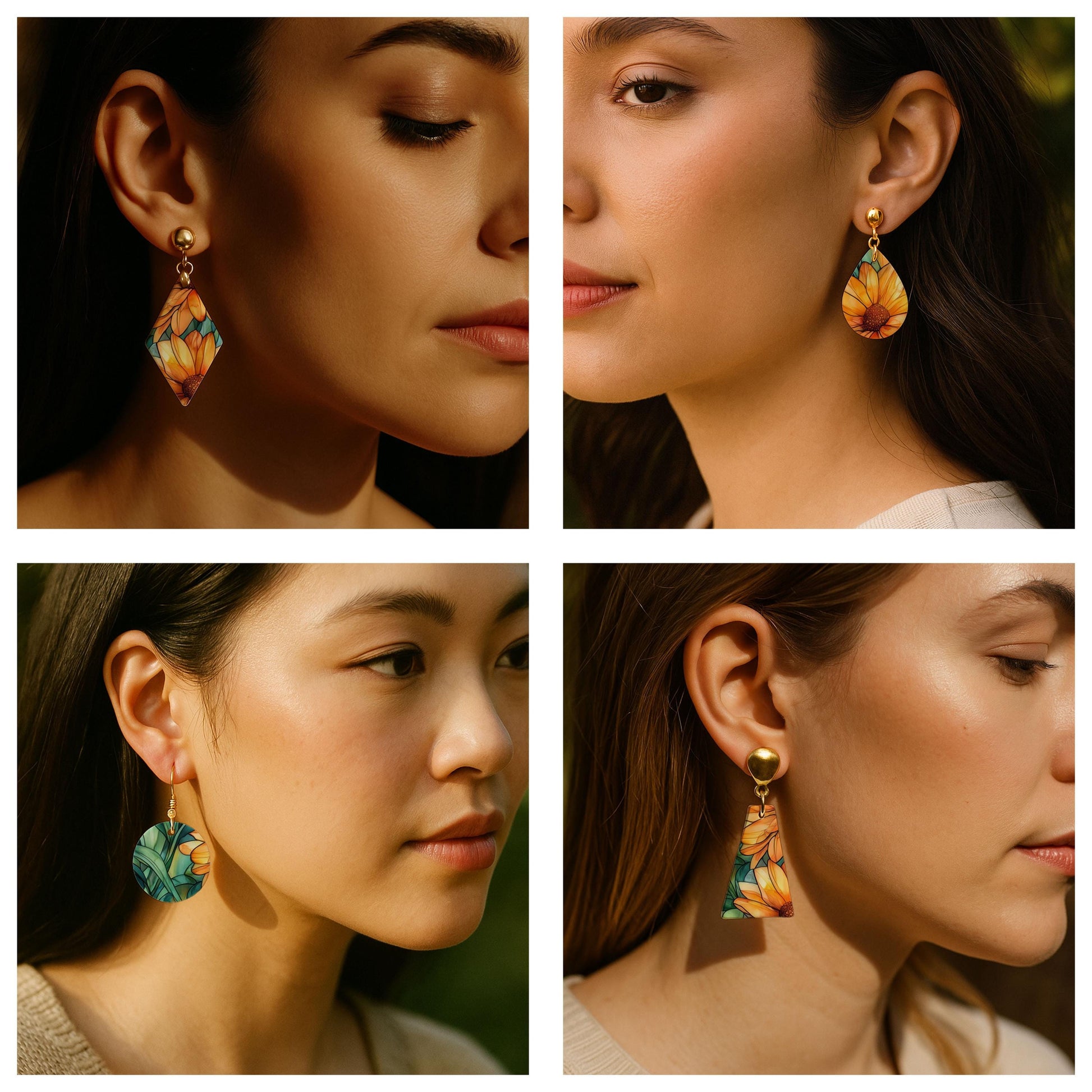 Sunflower Stained Glass Transfer paper for polymer Clay Earring Making - Water Soluble Transfer Sheet 4x5.5 in