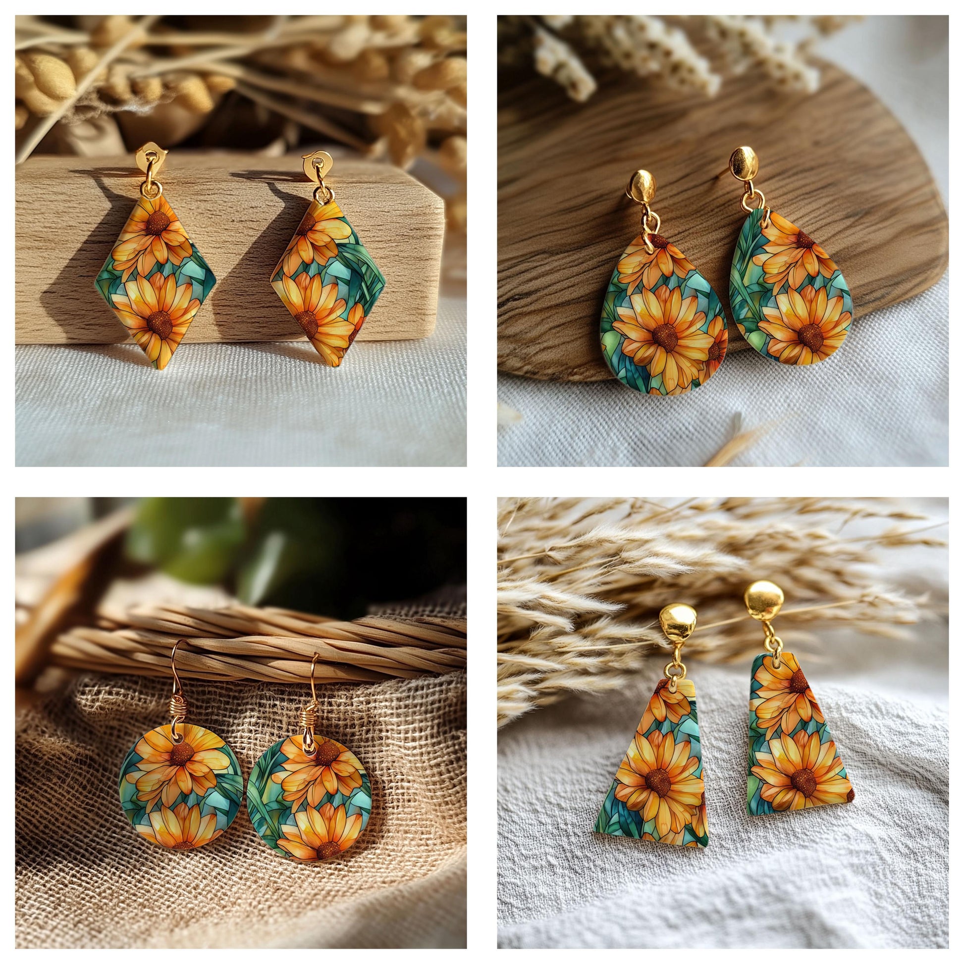 Sunflower Stained Glass Transfer paper for polymer Clay Earring Making - Water Soluble Transfer Sheet 4x5.5 in