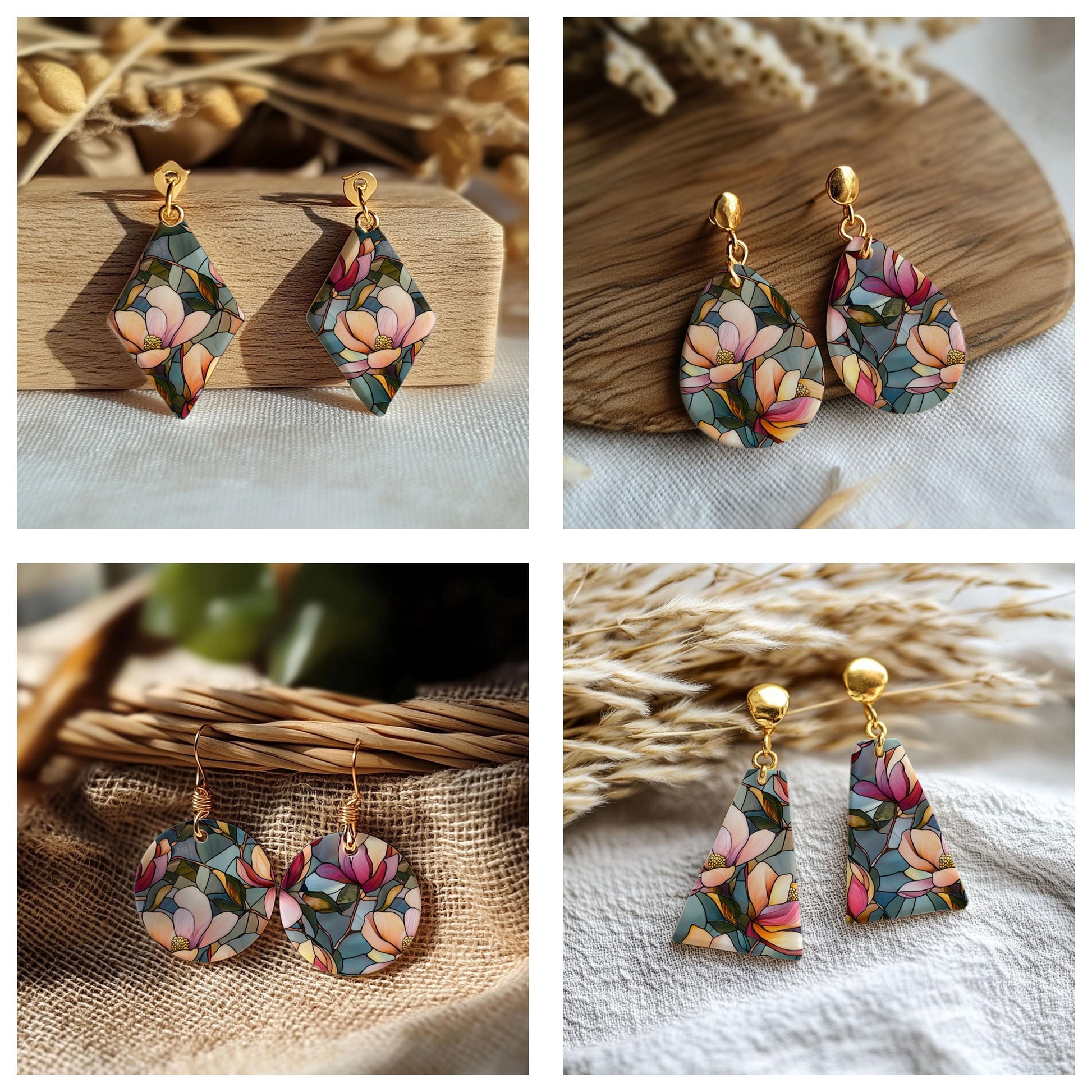 Magnolia Stained Glass Transfer paper for polymer Clay Earring Making - Water Soluble Transfer Sheet 4x5.5 in