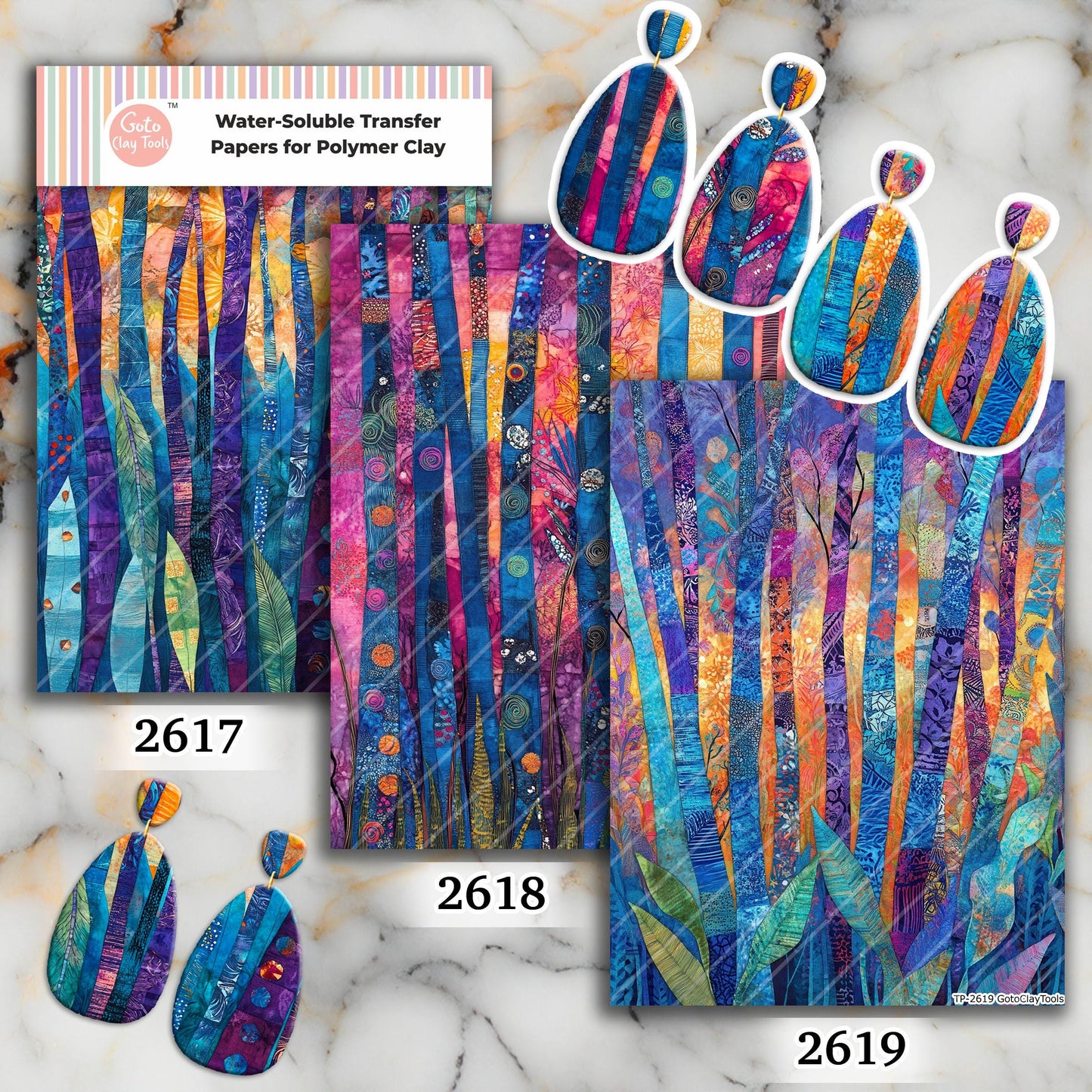 Colorful Birch Quilt Transfer paper for polymer Clay Earring Making - Water Soluble Transfer Sheet 4x5.5 in