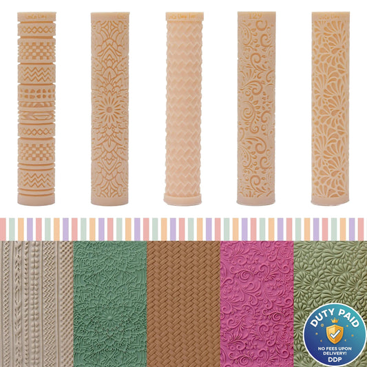 25% OFF Bundle of 5 Texture Rollers, Polymer Clay texture Rollers, Resin Rollers, Clay Texture for Earring making,
