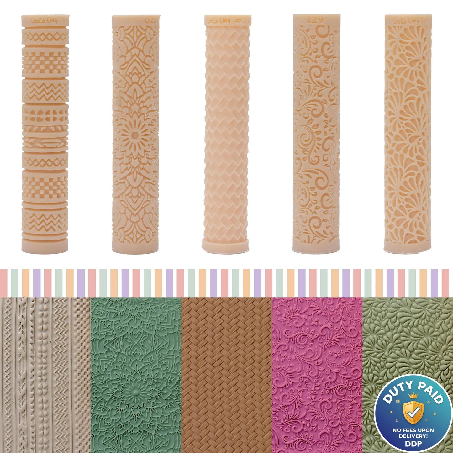Resin Texture Rollers: Polymer Clay, Mandala, Rattan, Tribal - Set of 5