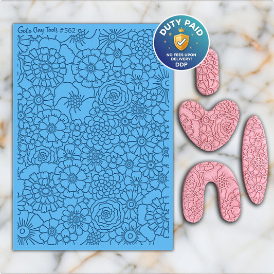Floral Rubber Texture Mat for Polymer Clay Jewelry (#562)