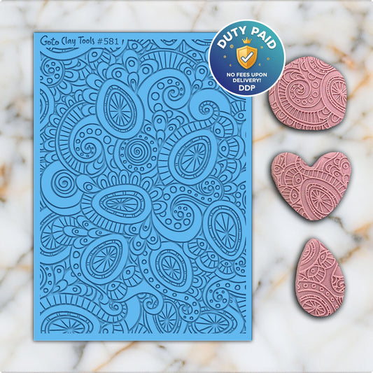Doodle Rubber Texture Mat for Polymer Clay Jewelry (#581)